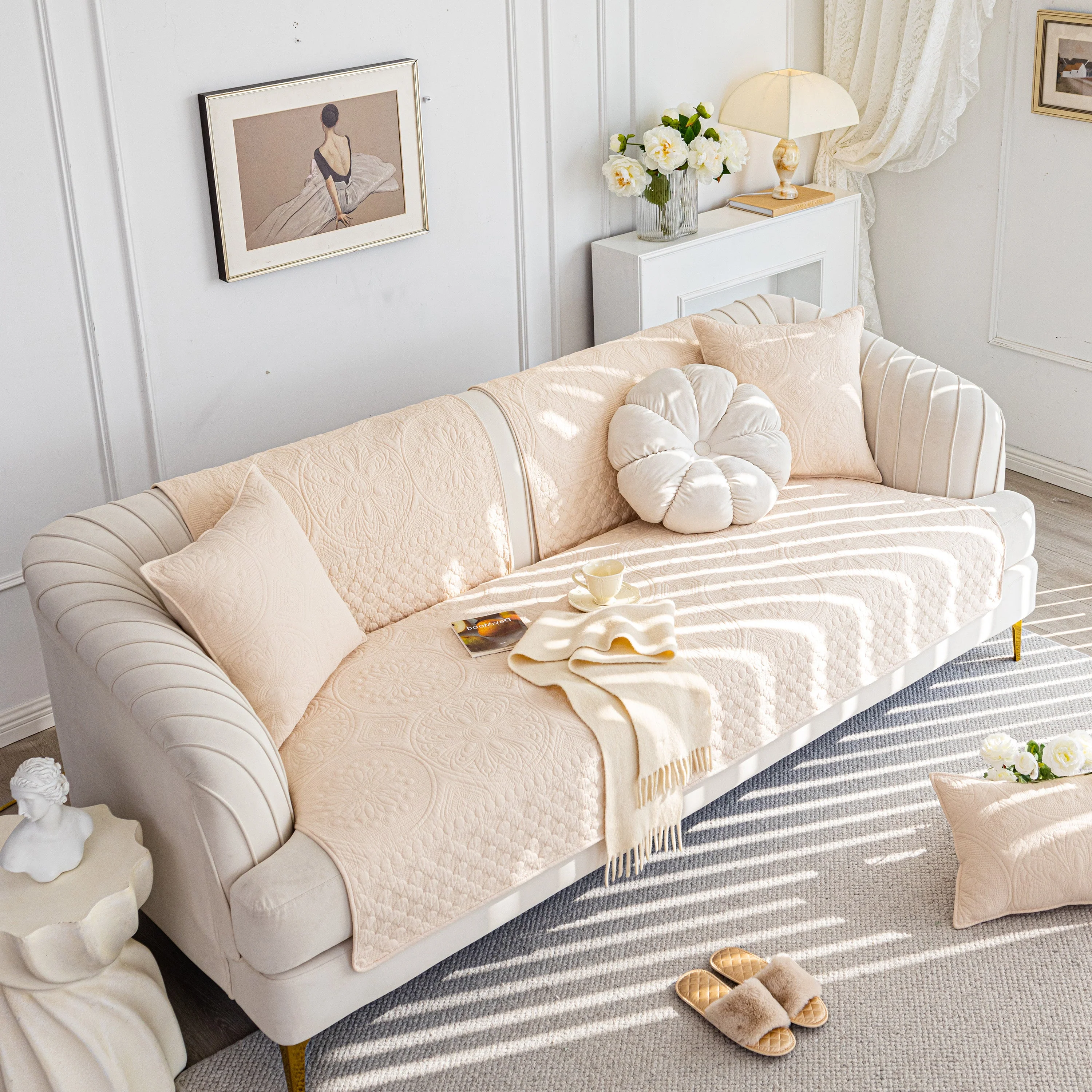 Cotton Quilted Sofa Cover, Non-Slip Couch Protector Fits Backrest, Seat & Armrest - Image 38