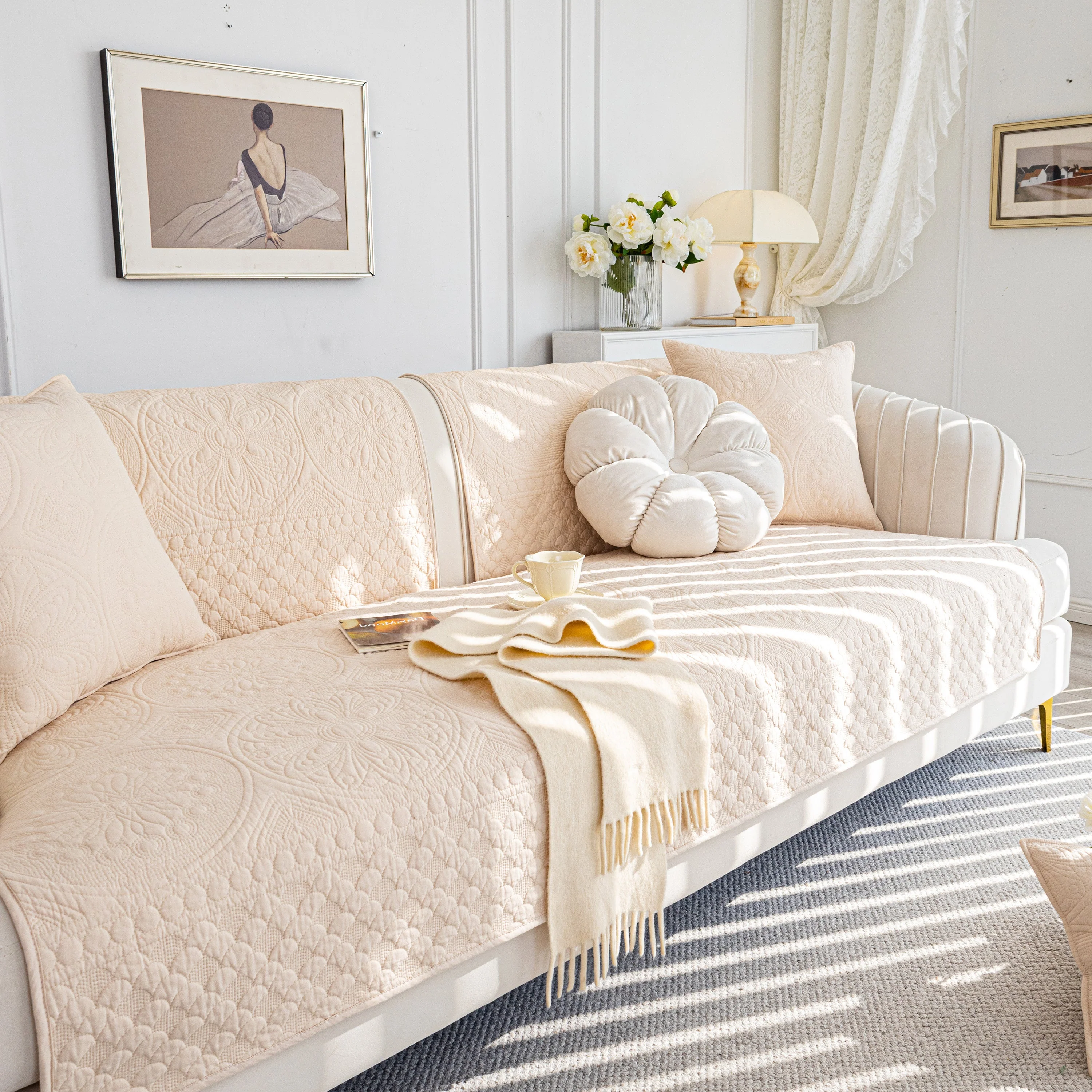 Cotton Quilted Sofa Cover, Non-Slip Couch Protector Fits Backrest, Seat & Armrest - Image 39