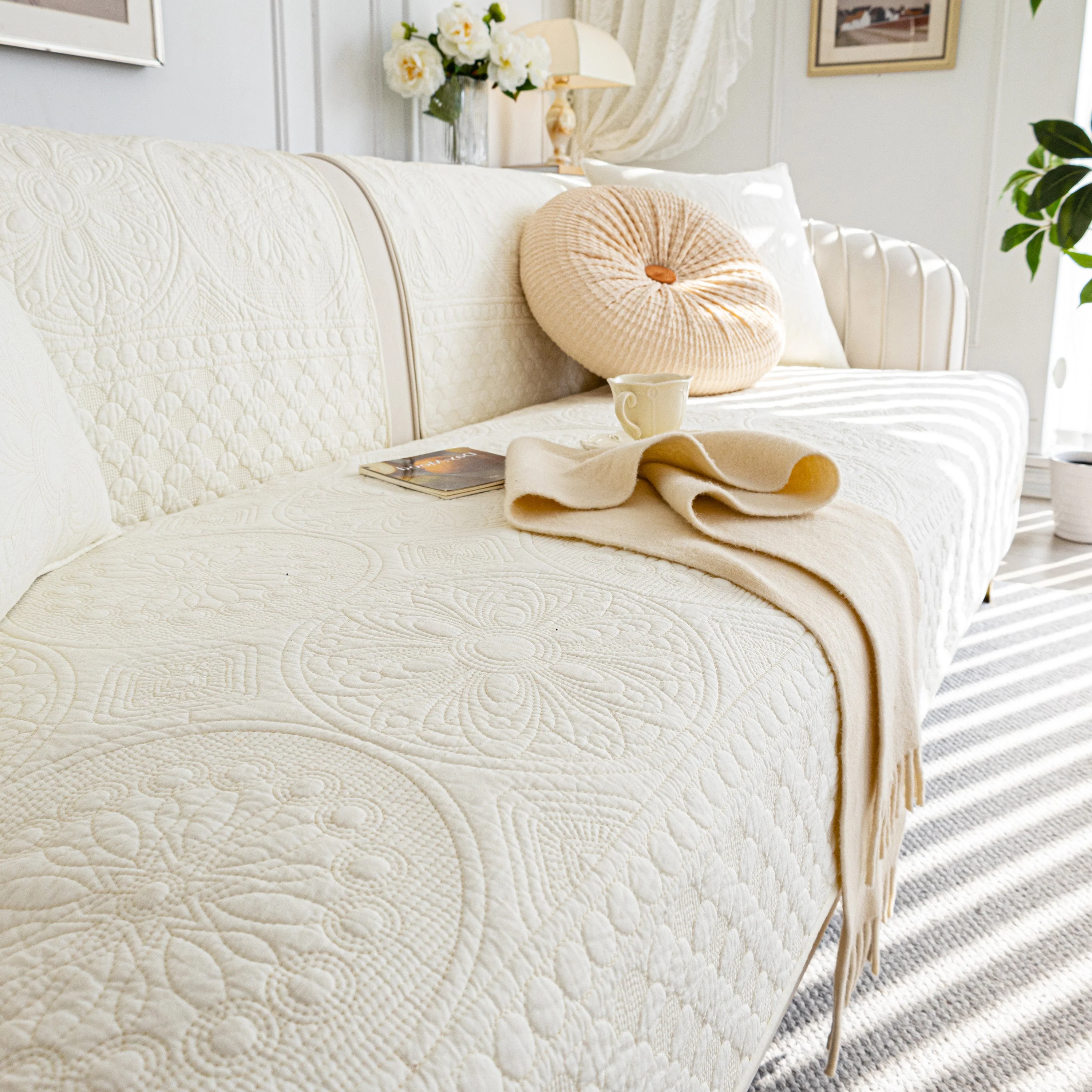 Cotton Quilted Sofa Cover, Non-Slip Couch Protector Fits Backrest, Seat & Armrest - Image 4