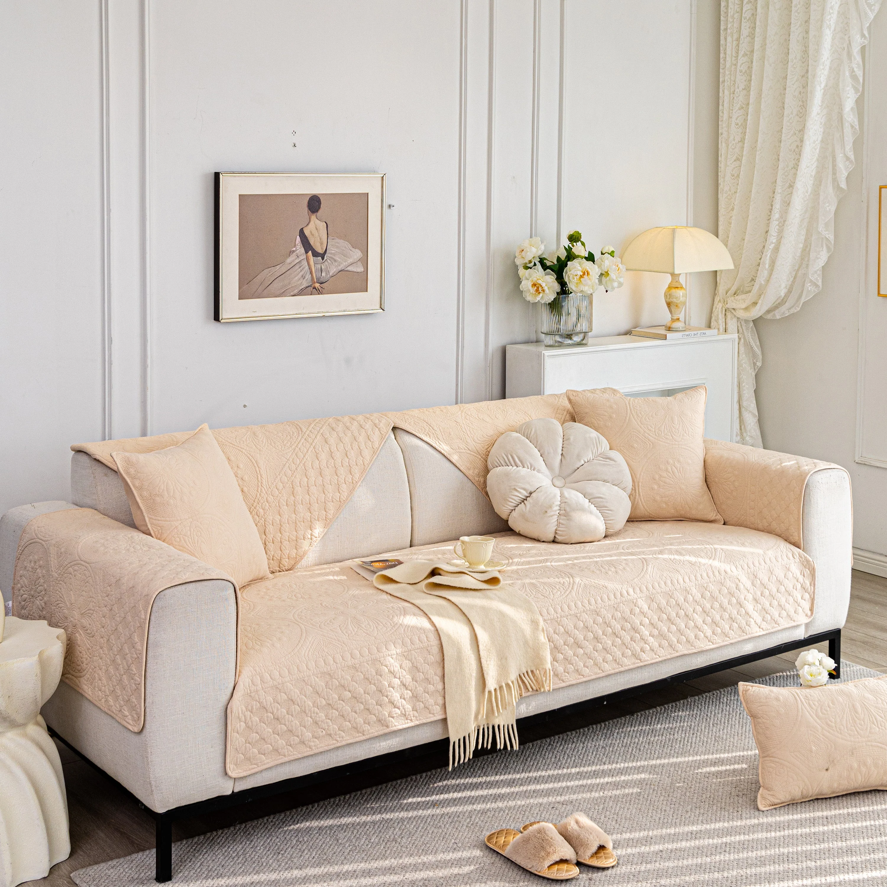 Cotton Quilted Sofa Cover, Non-Slip Couch Protector Fits Backrest, Seat & Armrest - Image 42
