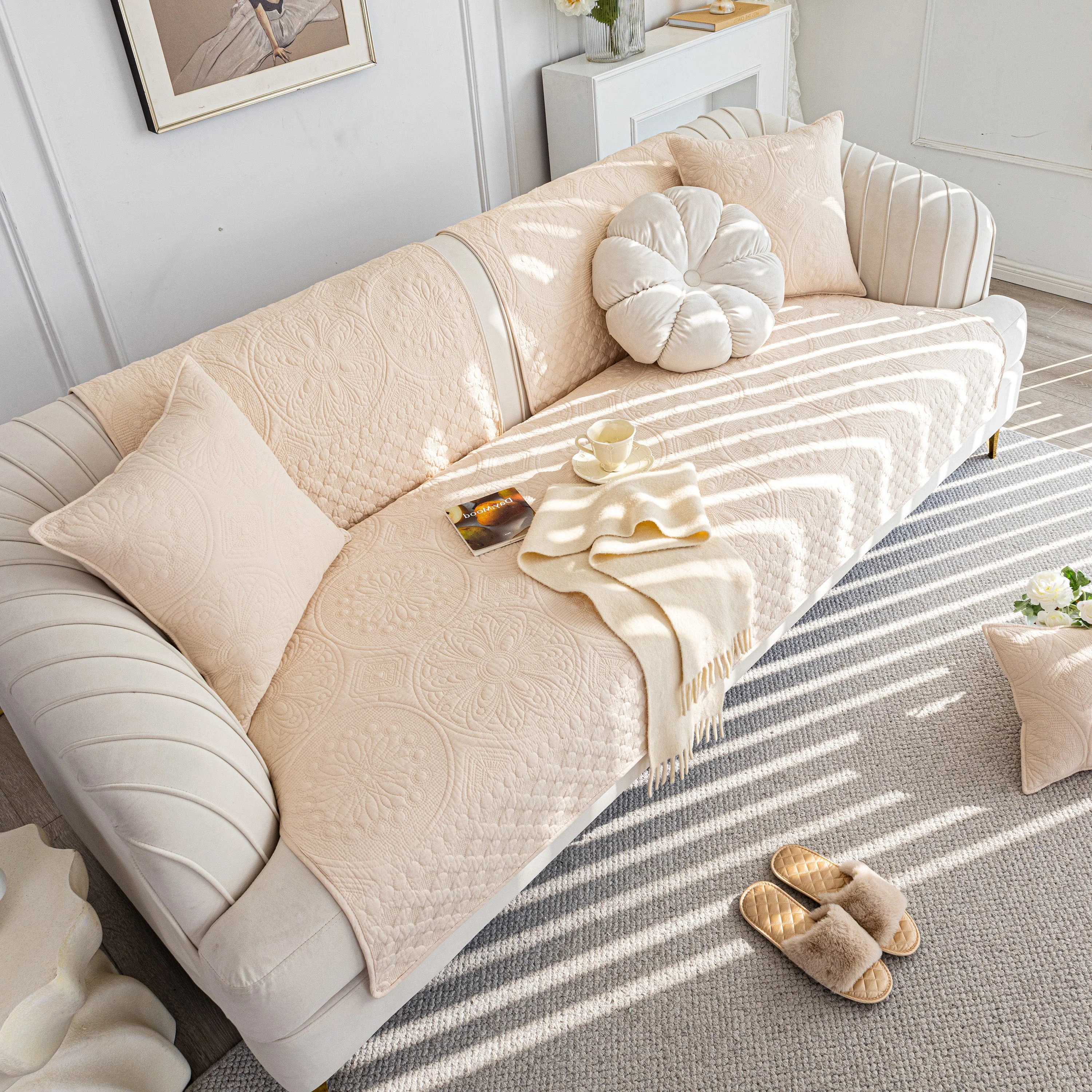 Cotton Quilted Sofa Cover, Non-Slip Couch Protector Fits Backrest, Seat & Armrest - Image 47