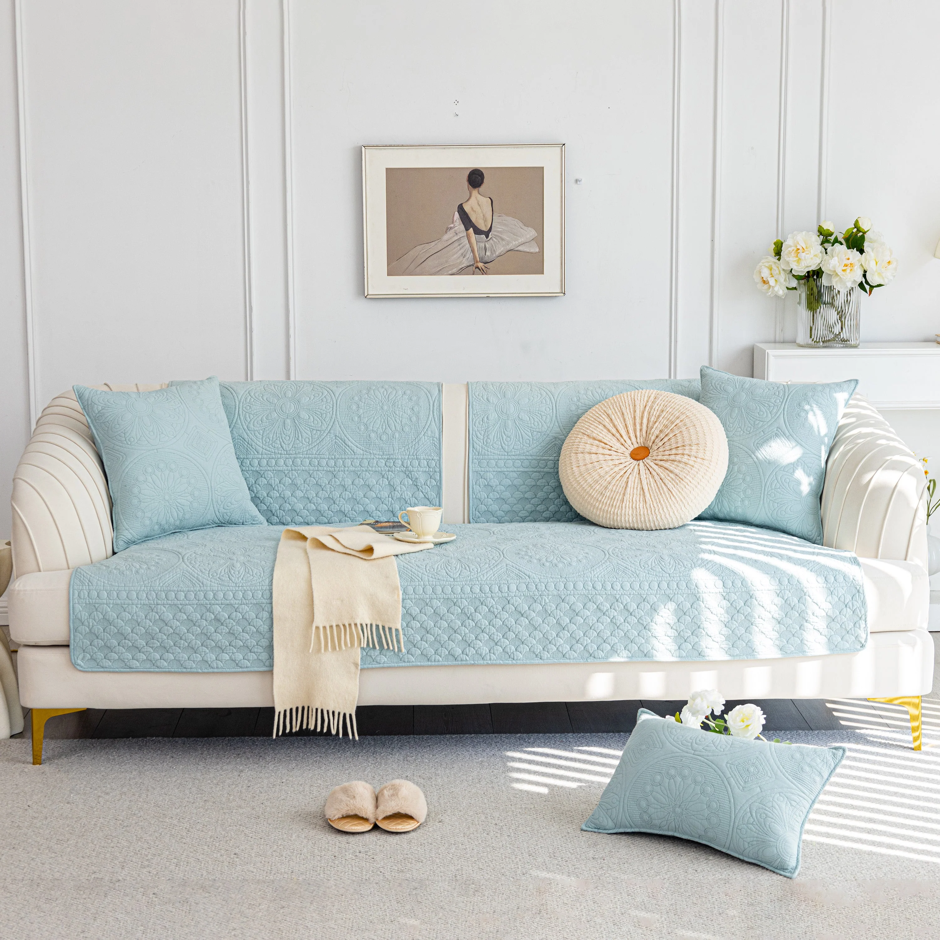 Cotton Quilted Sofa Cover, Non-Slip Couch Protector Fits Backrest, Seat & Armrest - Image 52