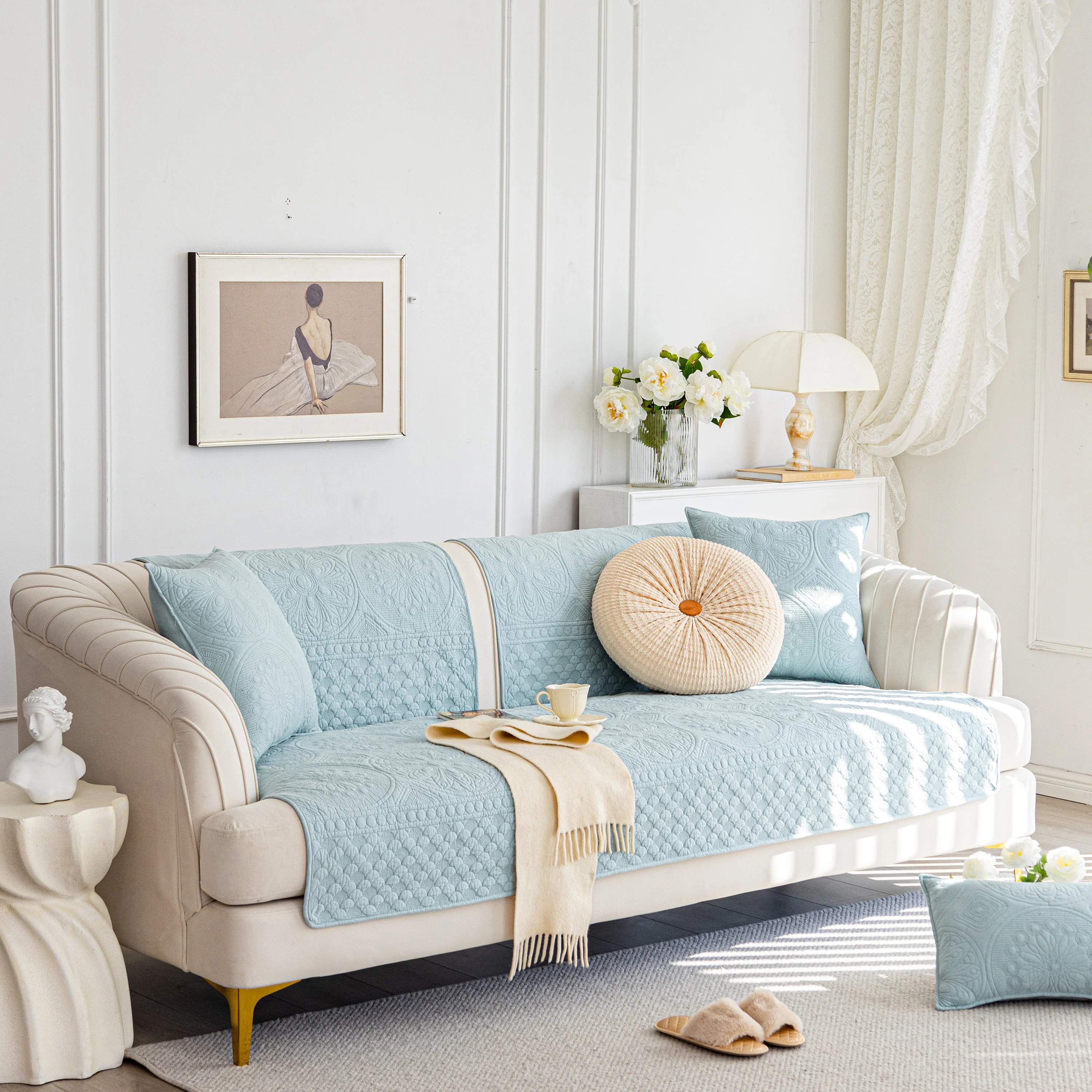Cotton Quilted Sofa Cover, Non-Slip Couch Protector Fits Backrest, Seat & Armrest - Image 53