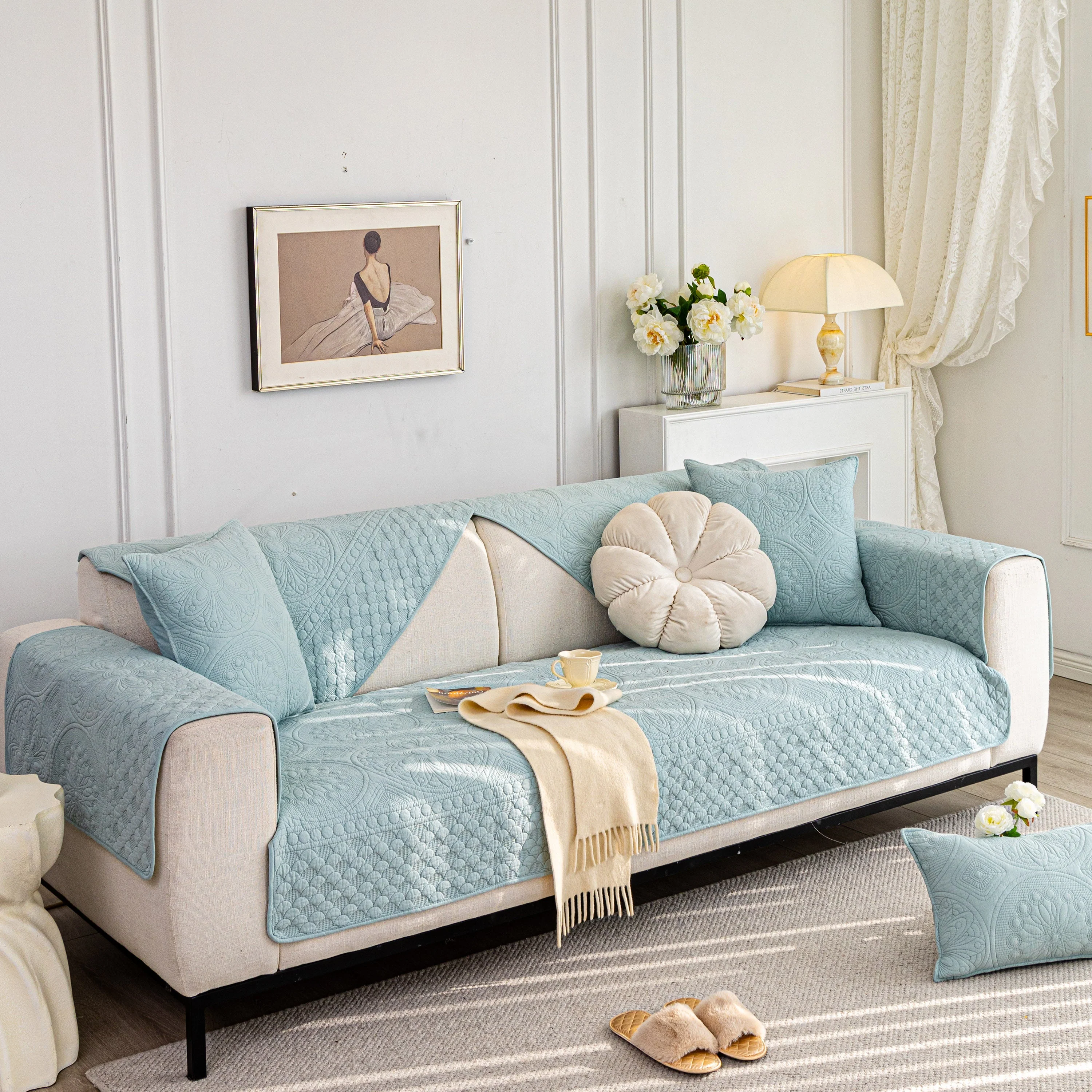 Cotton Quilted Sofa Cover, Non-Slip Couch Protector Fits Backrest, Seat & Armrest - Image 54