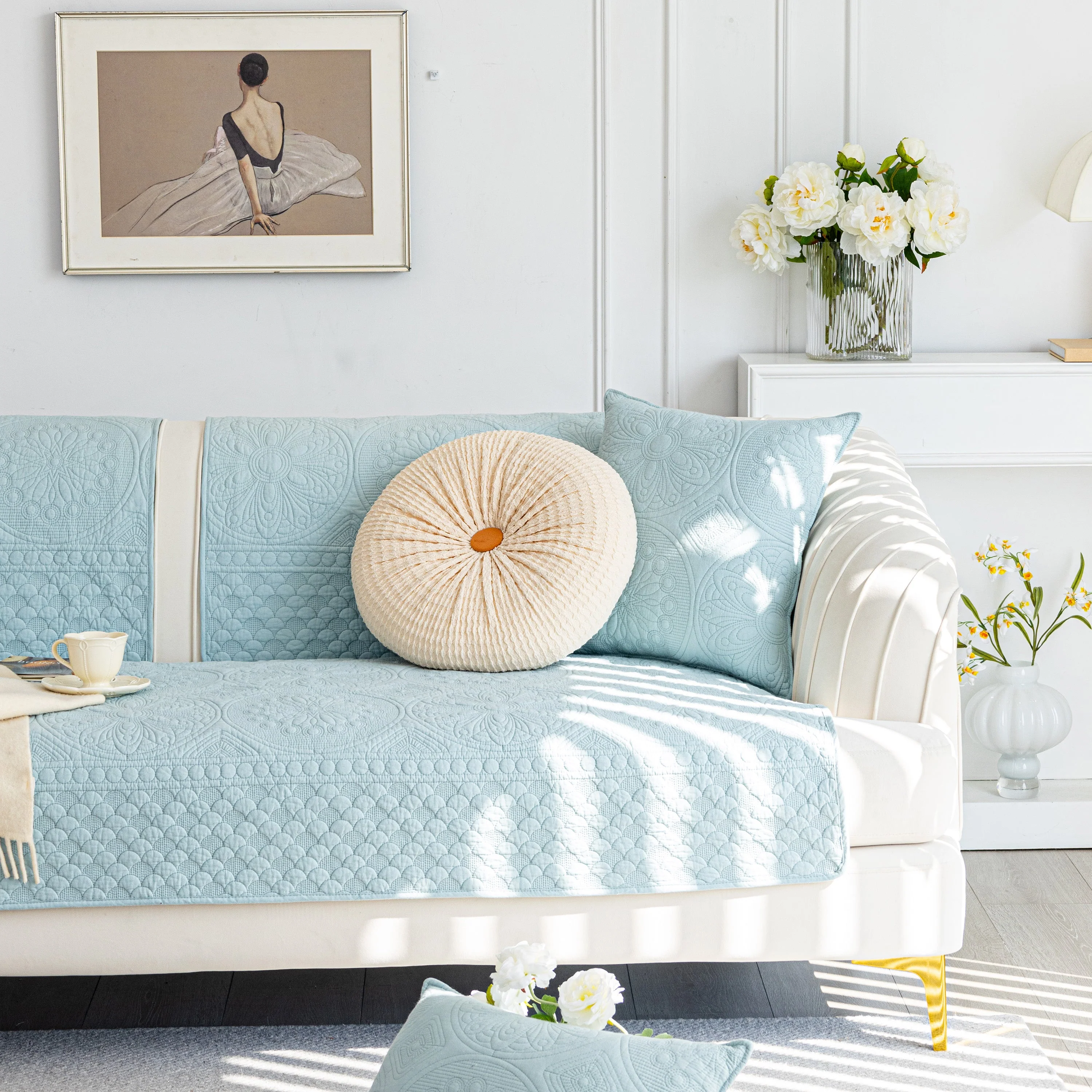 Cotton Quilted Sofa Cover, Non-Slip Couch Protector Fits Backrest, Seat & Armrest - Image 55