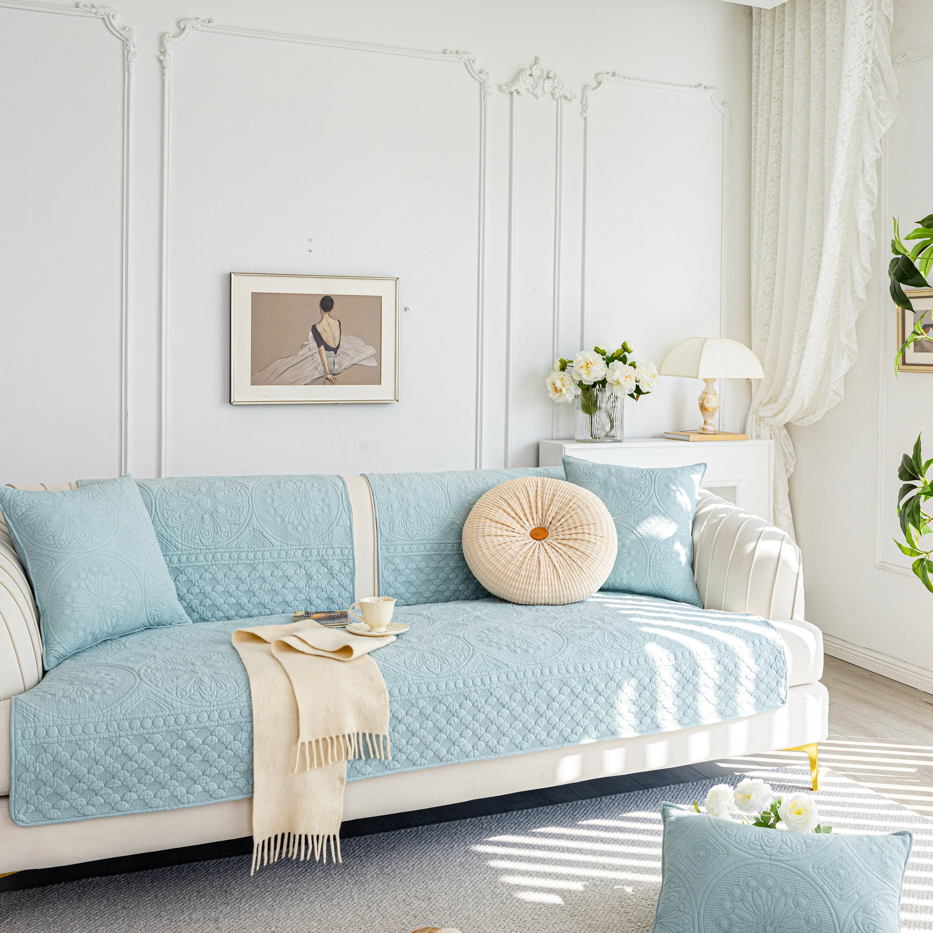 Cotton Quilted Sofa Cover, Non-Slip Couch Protector Fits Backrest, Seat & Armrest - Image 56