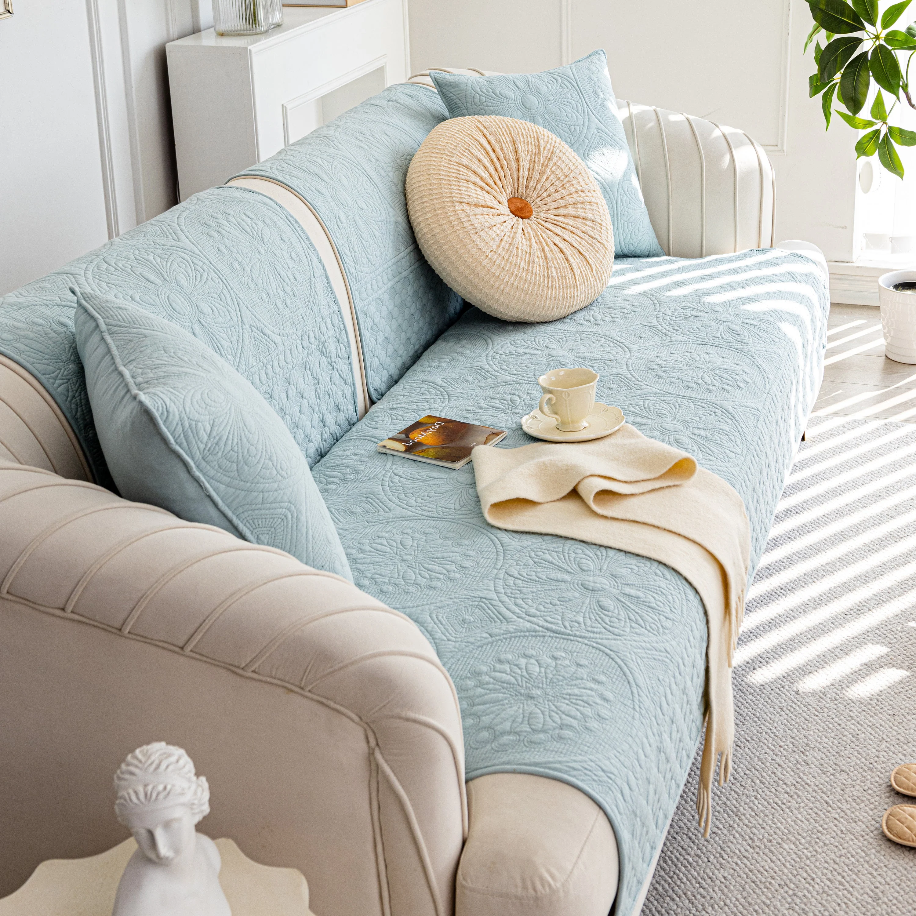 Cotton Quilted Sofa Cover, Non-Slip Couch Protector Fits Backrest, Seat & Armrest - Image 58