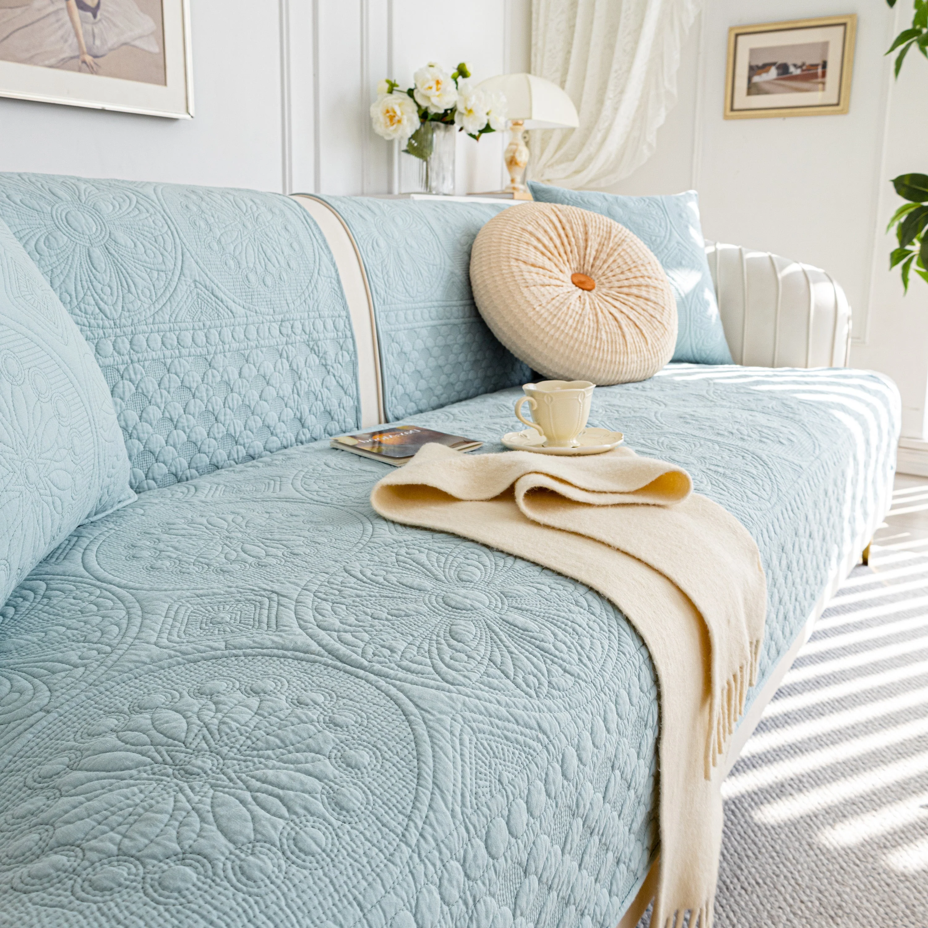 Cotton Quilted Sofa Cover, Non-Slip Couch Protector Fits Backrest, Seat & Armrest - Image 60
