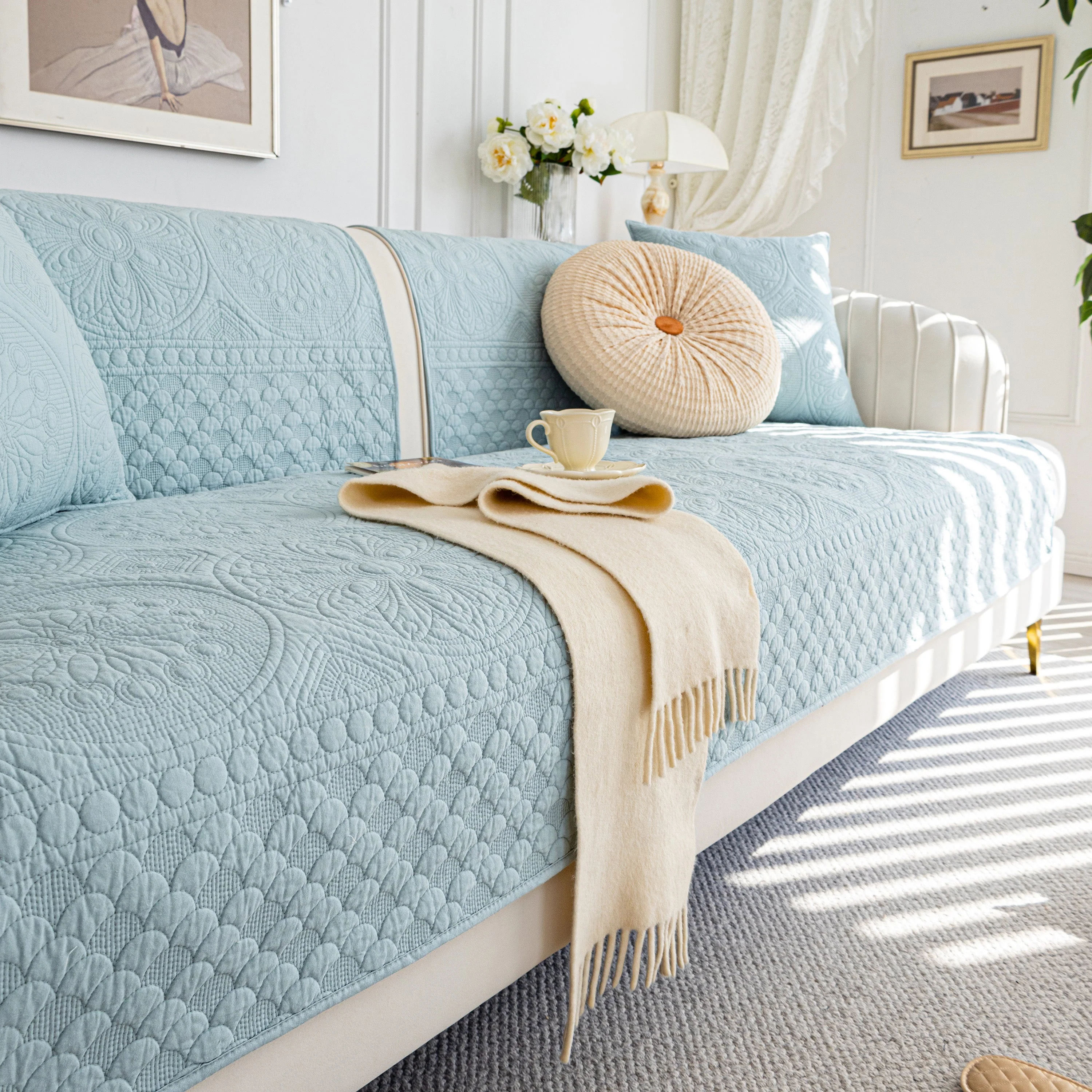 Cotton Quilted Sofa Cover, Non-Slip Couch Protector Fits Backrest, Seat & Armrest - Image 61