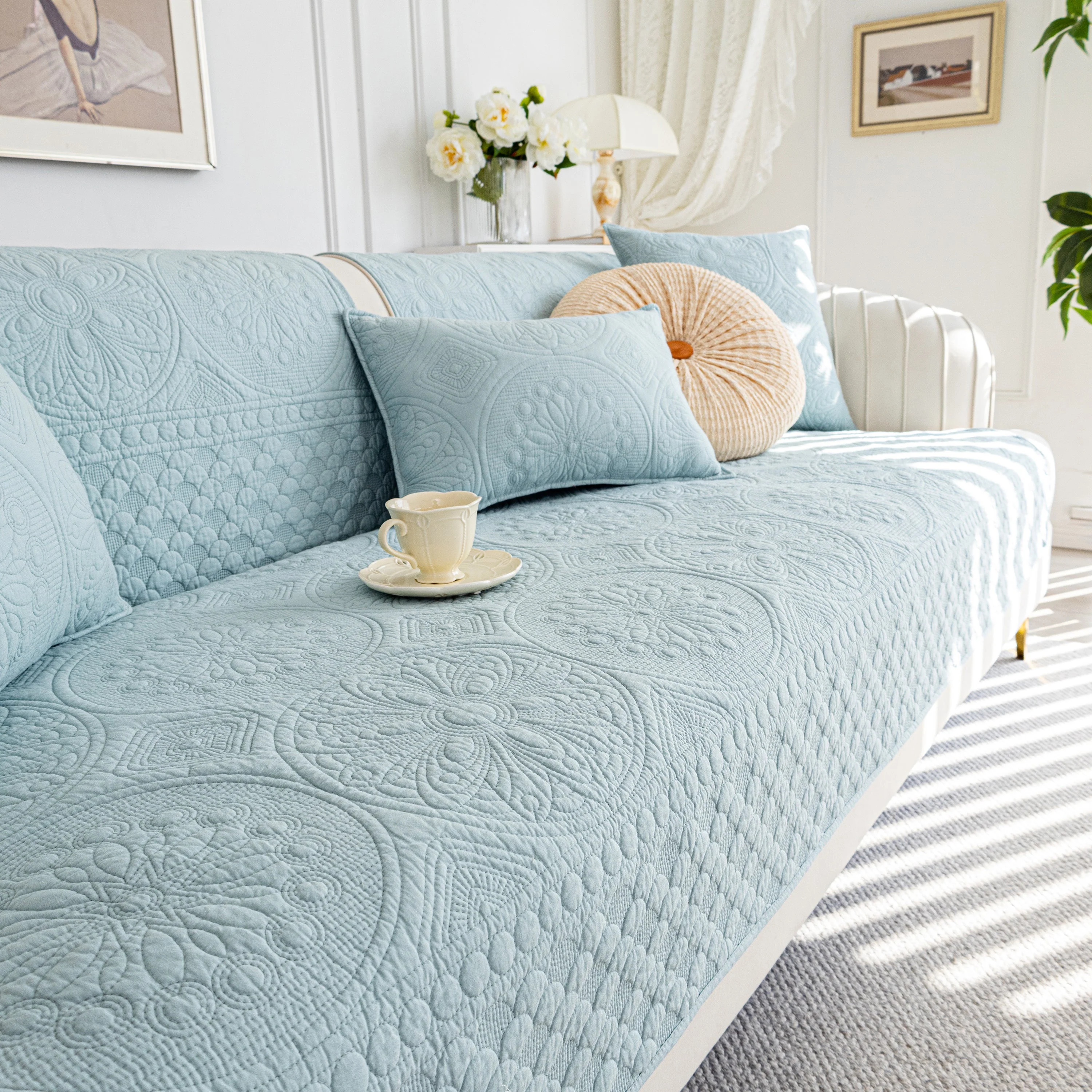 Cotton Quilted Sofa Cover, Non-Slip Couch Protector Fits Backrest, Seat & Armrest - Image 62