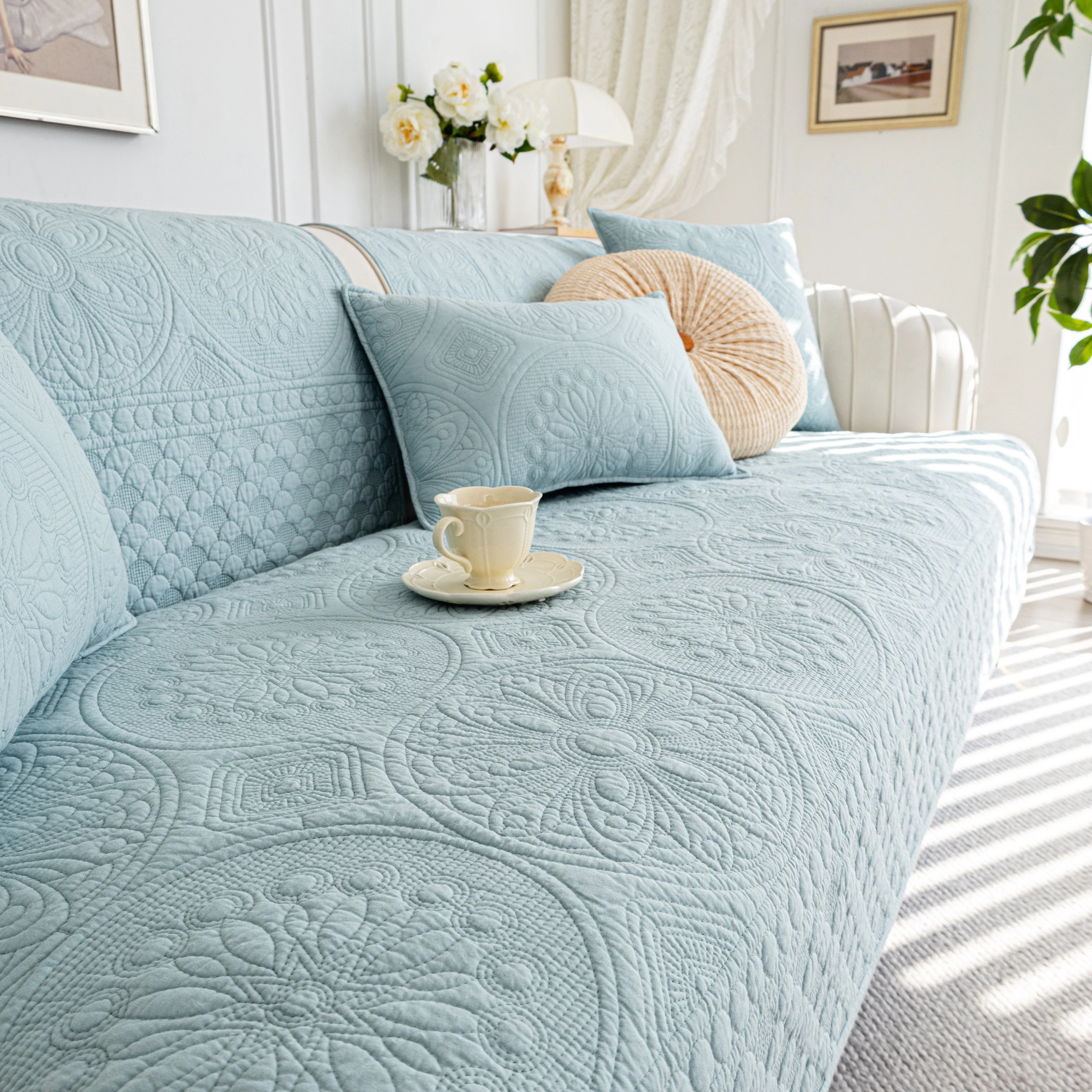 Cotton Quilted Sofa Cover, Non-Slip Couch Protector Fits Backrest, Seat & Armrest - Image 63
