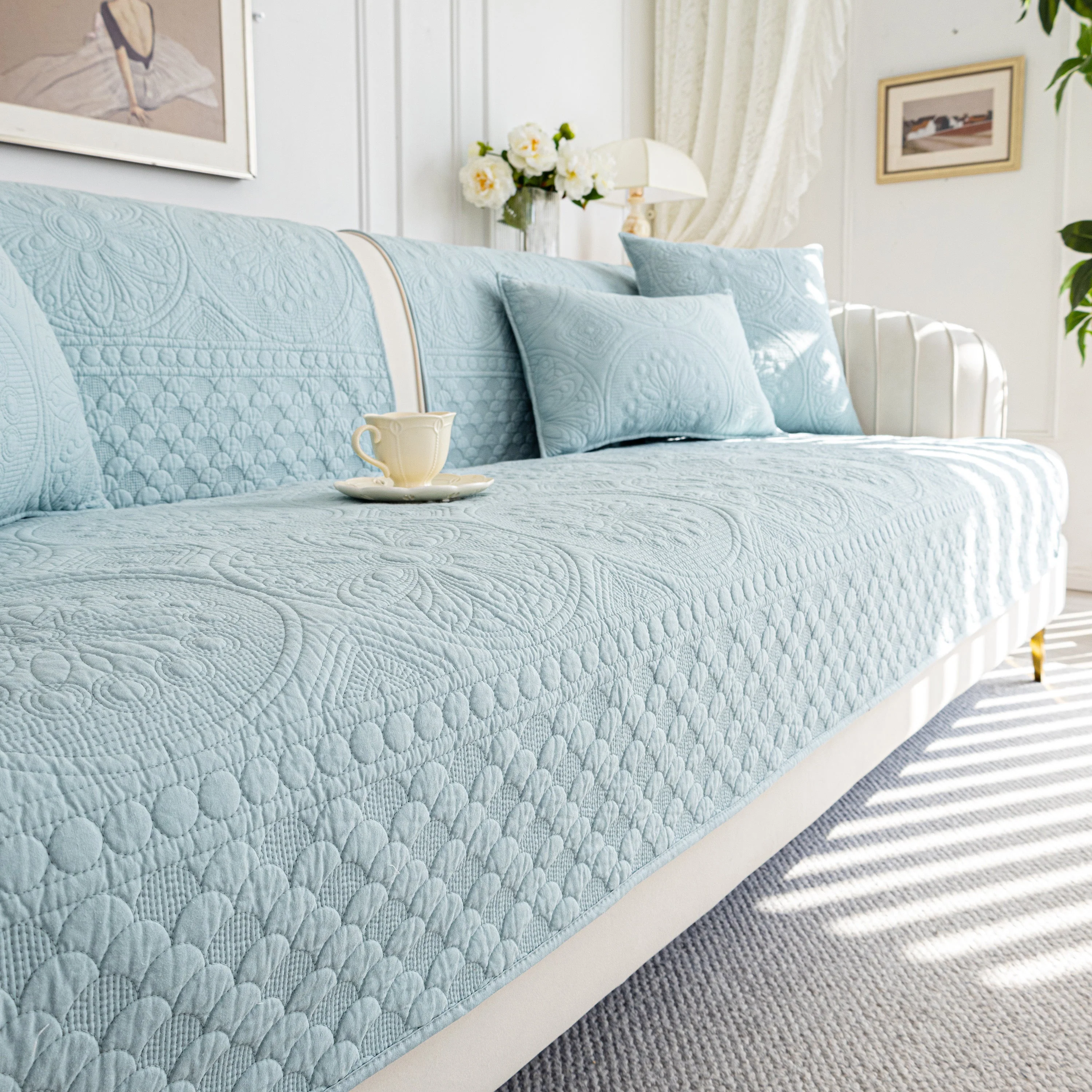 Cotton Quilted Sofa Cover, Non-Slip Couch Protector Fits Backrest, Seat & Armrest - Image 64
