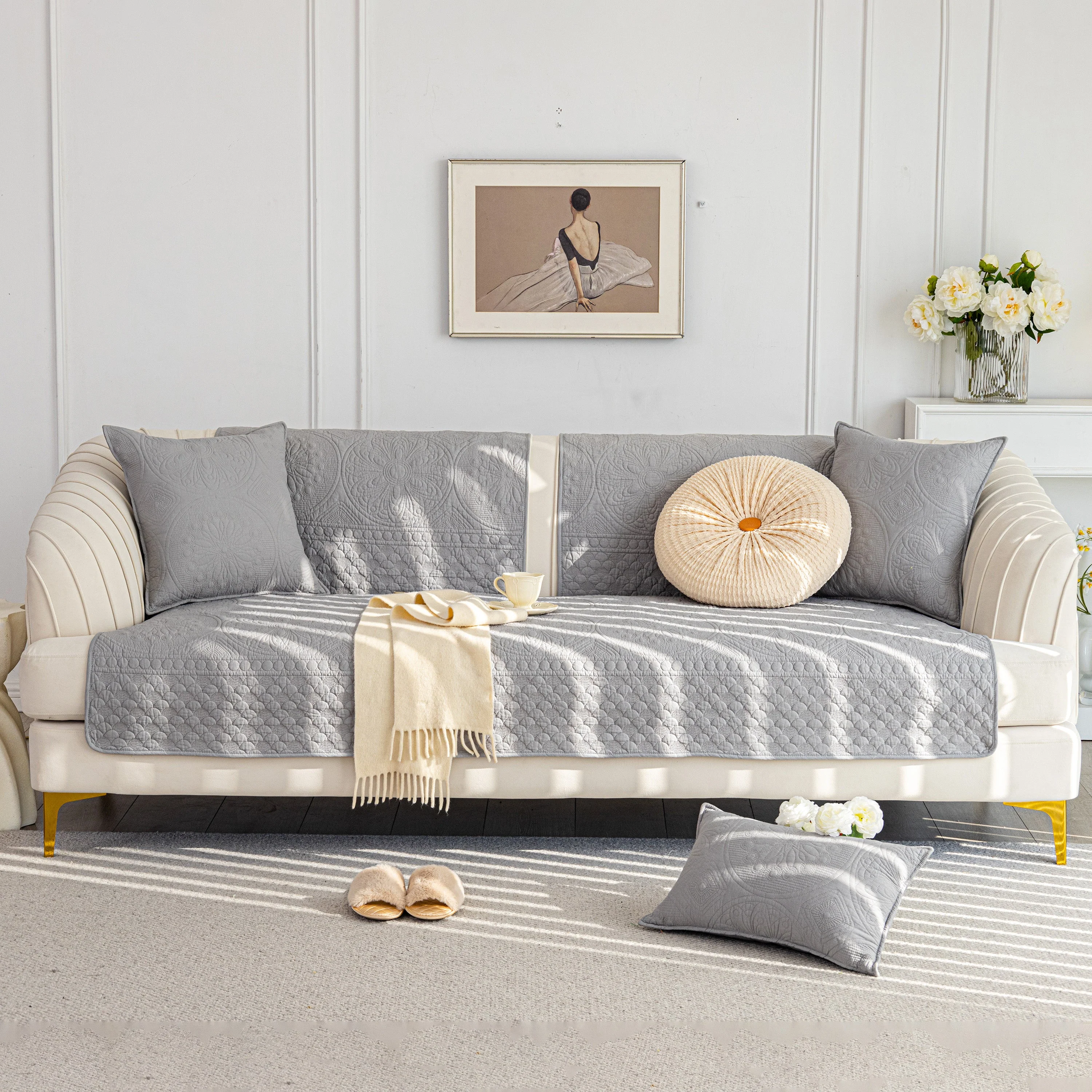 Cotton Quilted Sofa Cover, Non-Slip Couch Protector Fits Backrest, Seat & Armrest - Image 69