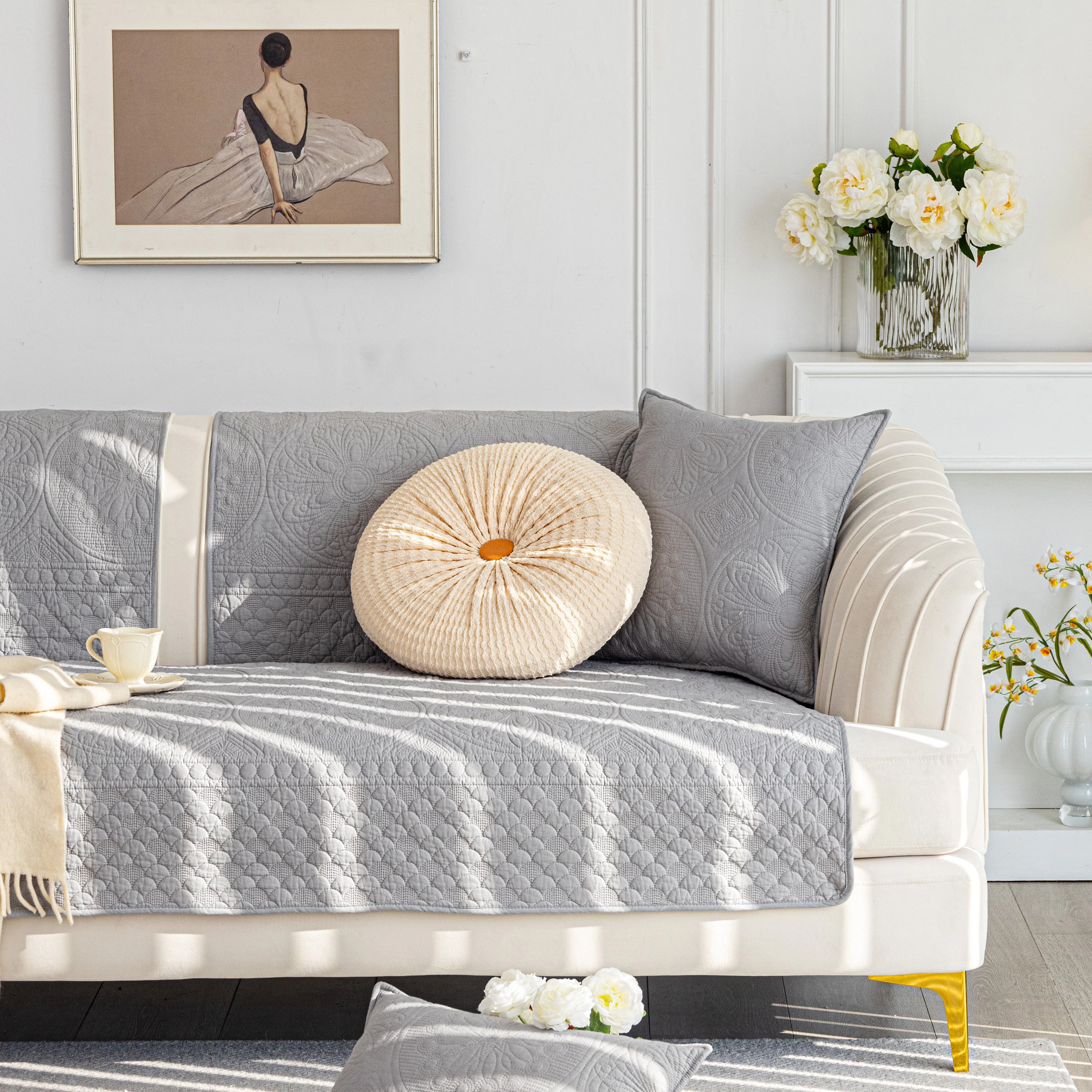 Cotton Quilted Sofa Cover, Non-Slip Couch Protector Fits Backrest, Seat & Armrest - Image 73