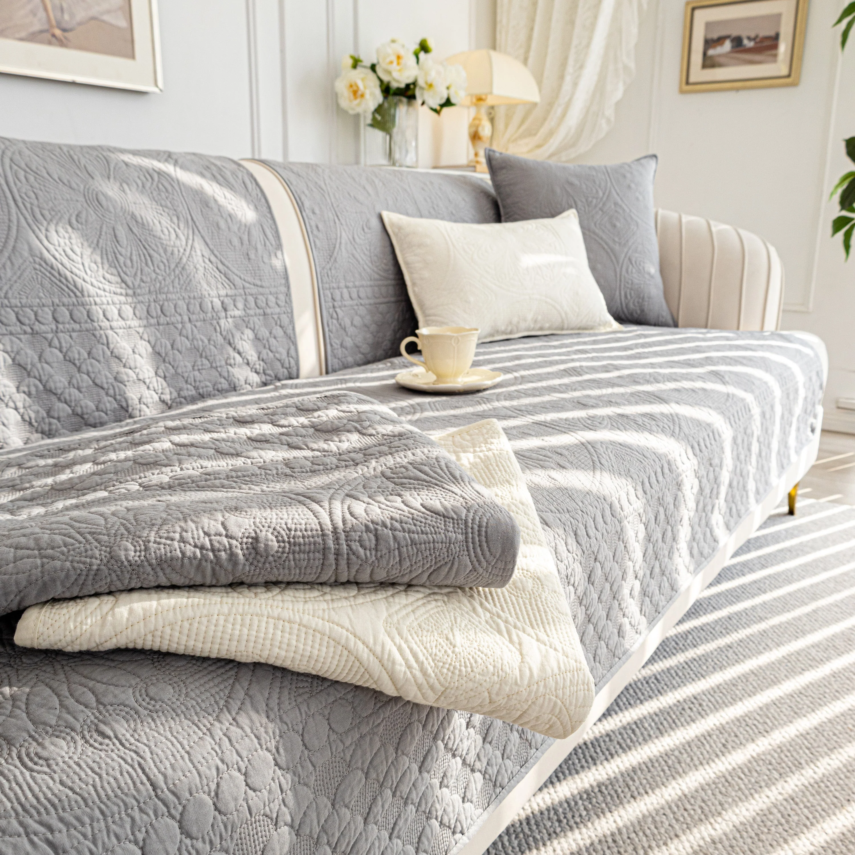 Cotton Quilted Sofa Cover, Non-Slip Couch Protector Fits Backrest, Seat & Armrest - Image 78