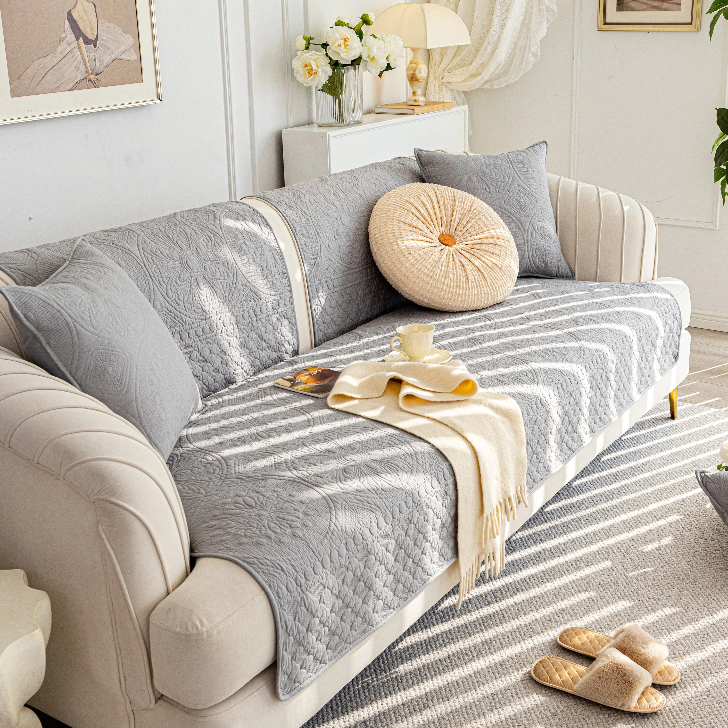 Cotton Quilted Sofa Cover, Non-Slip Couch Protector Fits Backrest, Seat & Armrest - Image 81