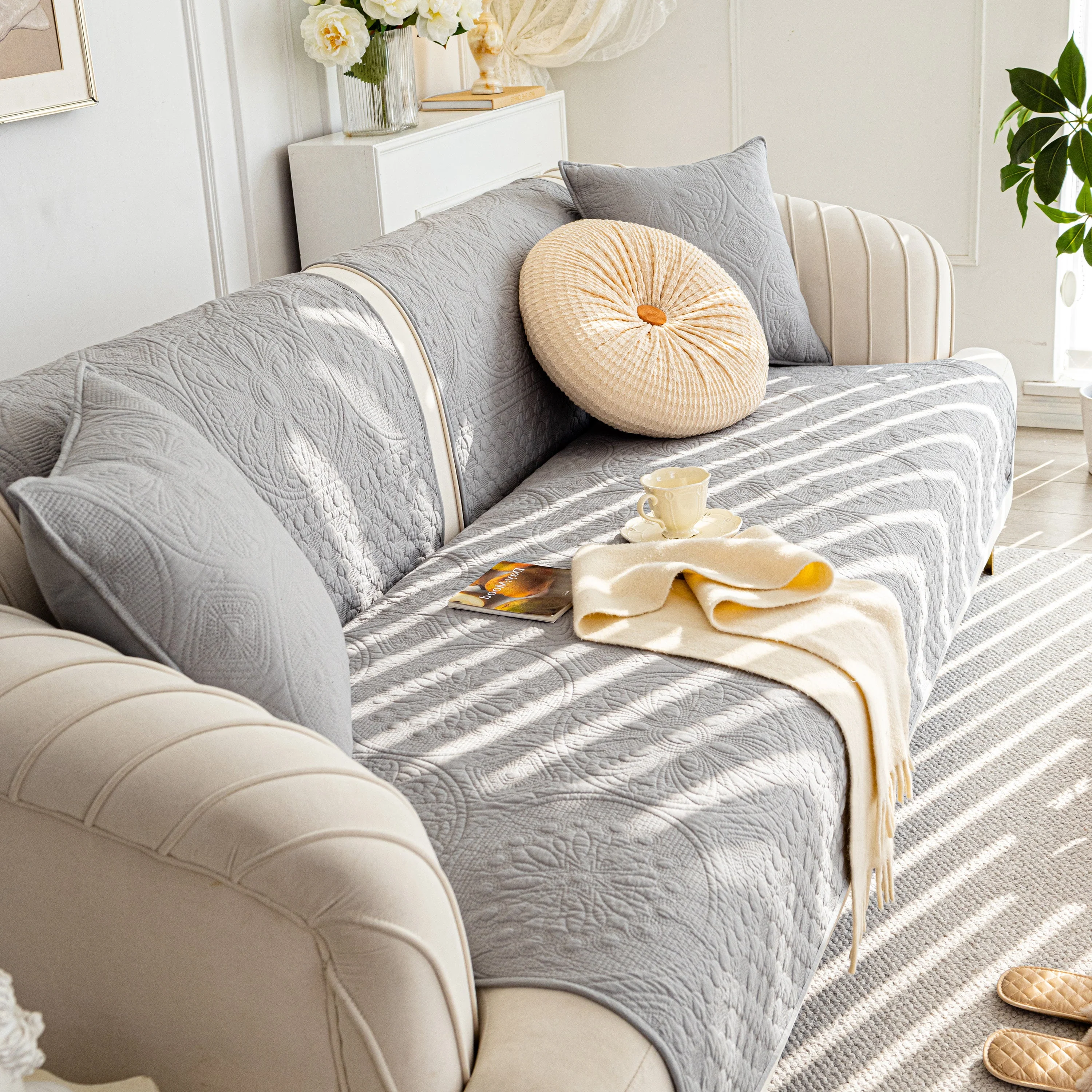 Cotton Quilted Sofa Cover, Non-Slip Couch Protector Fits Backrest, Seat & Armrest - Image 82
