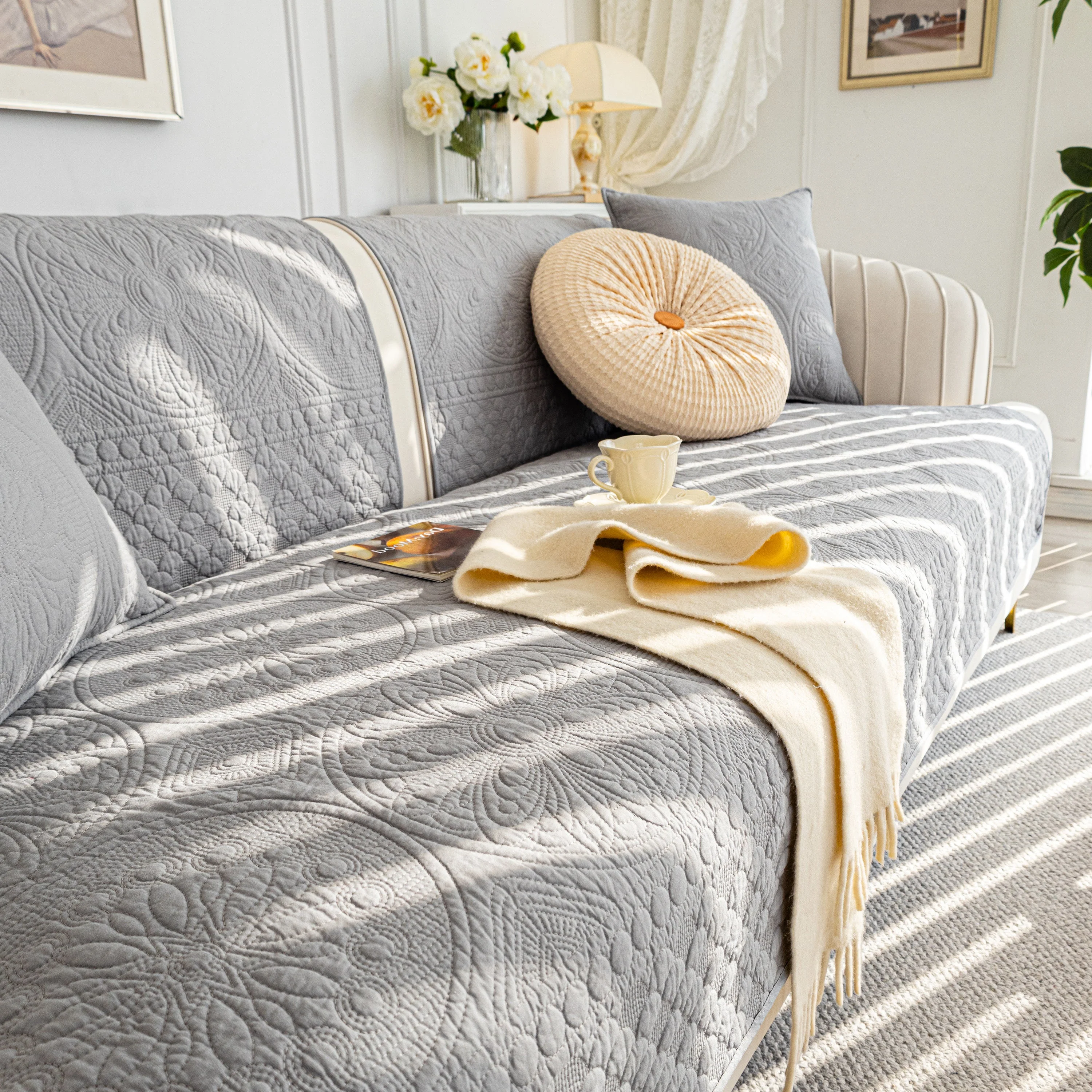 Cotton Quilted Sofa Cover, Non-Slip Couch Protector Fits Backrest, Seat & Armrest - Image 87
