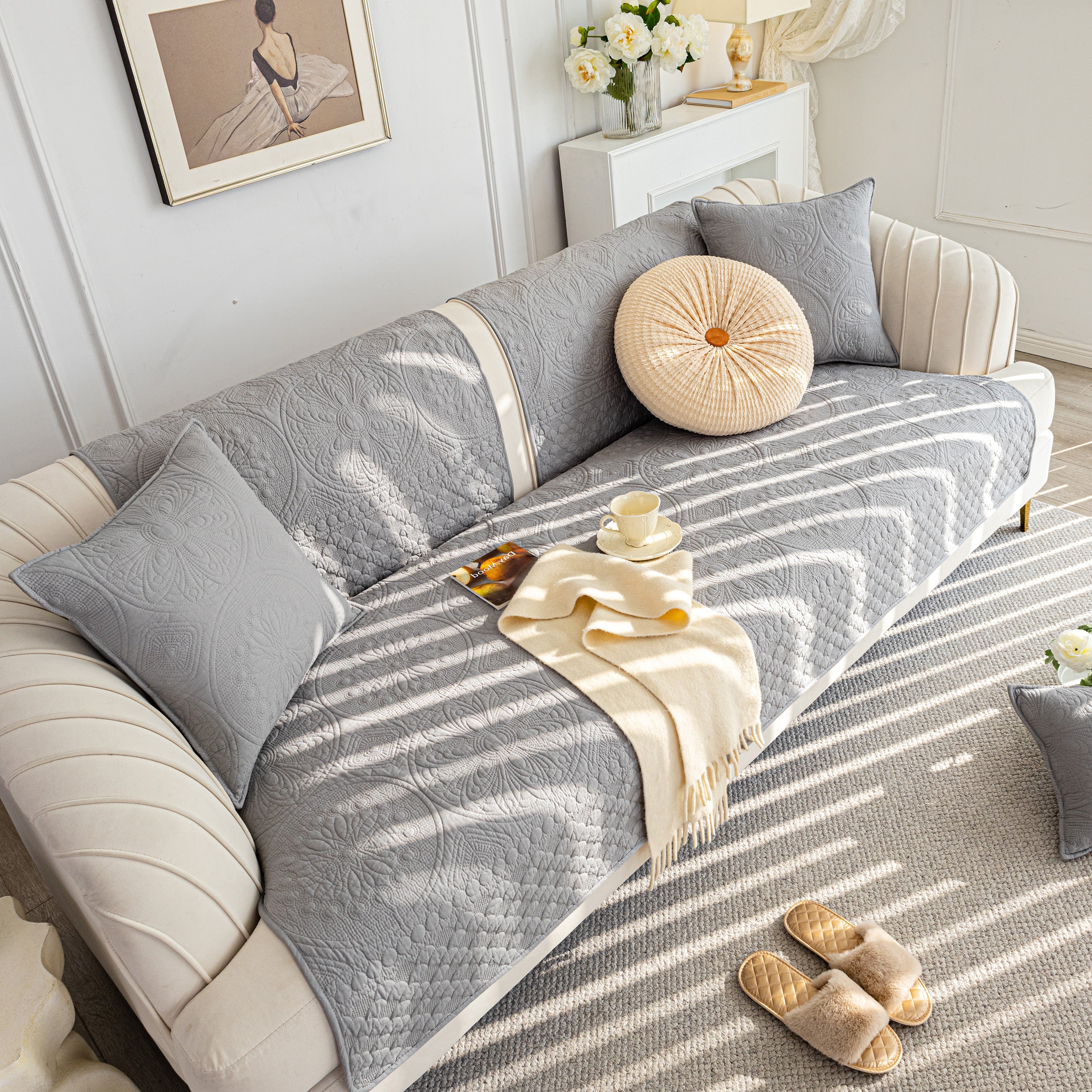 Cotton Quilted Sofa Cover, Non-Slip Couch Protector Fits Backrest, Seat & Armrest - Image 88