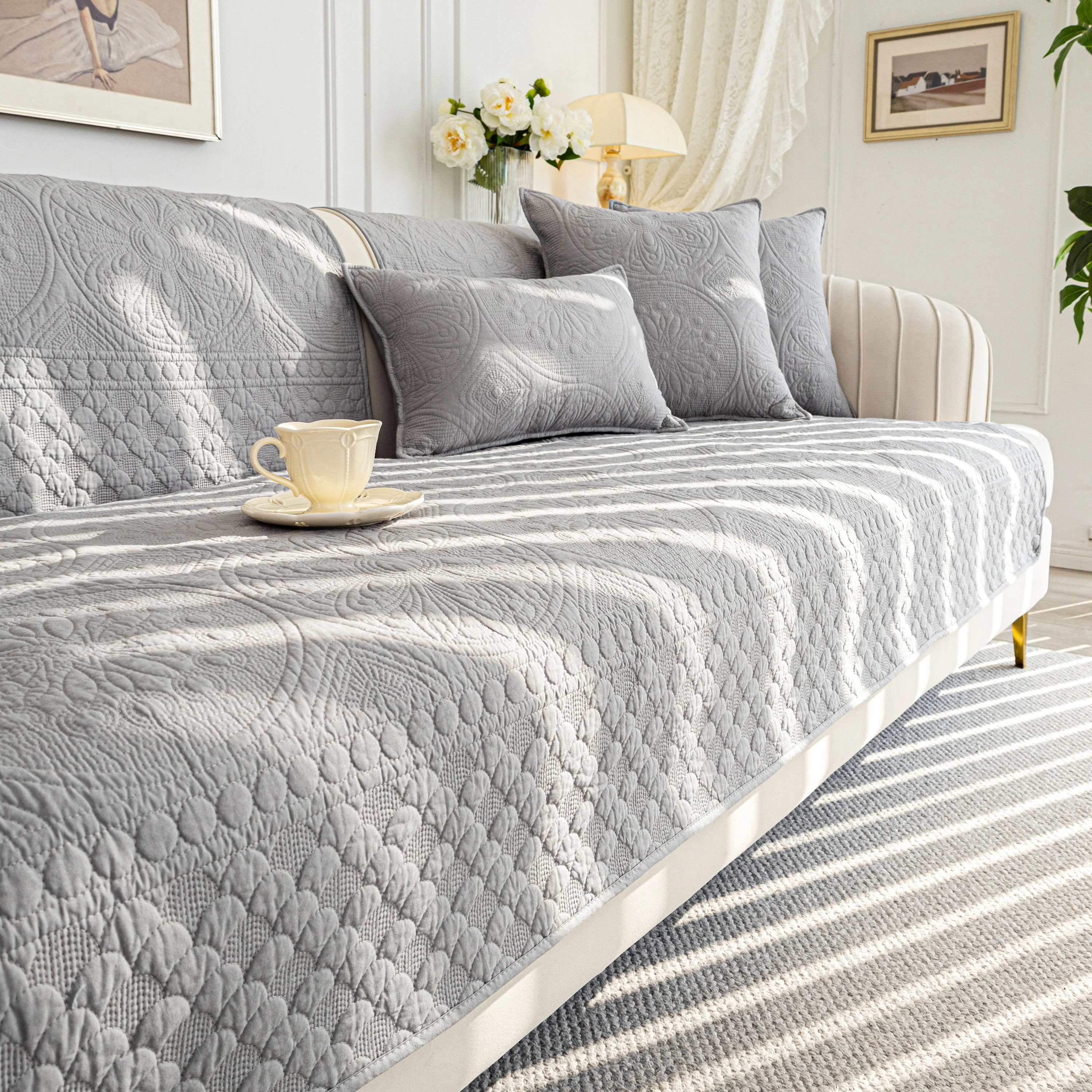 Cotton Quilted Sofa Cover, Non-Slip Couch Protector Fits Backrest, Seat & Armrest - Image 89