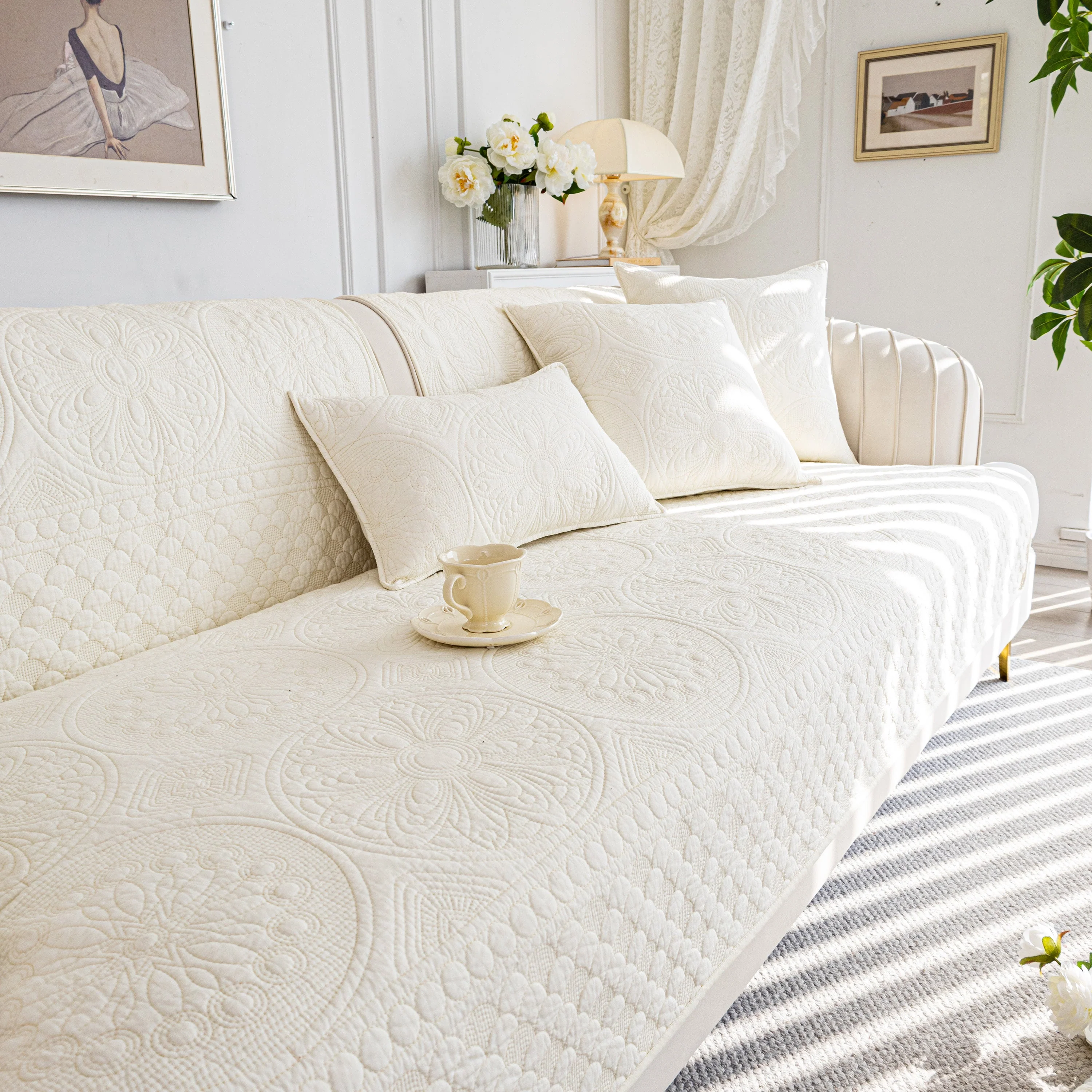 Cotton Quilted Sofa Cover, Non-Slip Couch Protector Fits Backrest, Seat & Armrest - Image 9