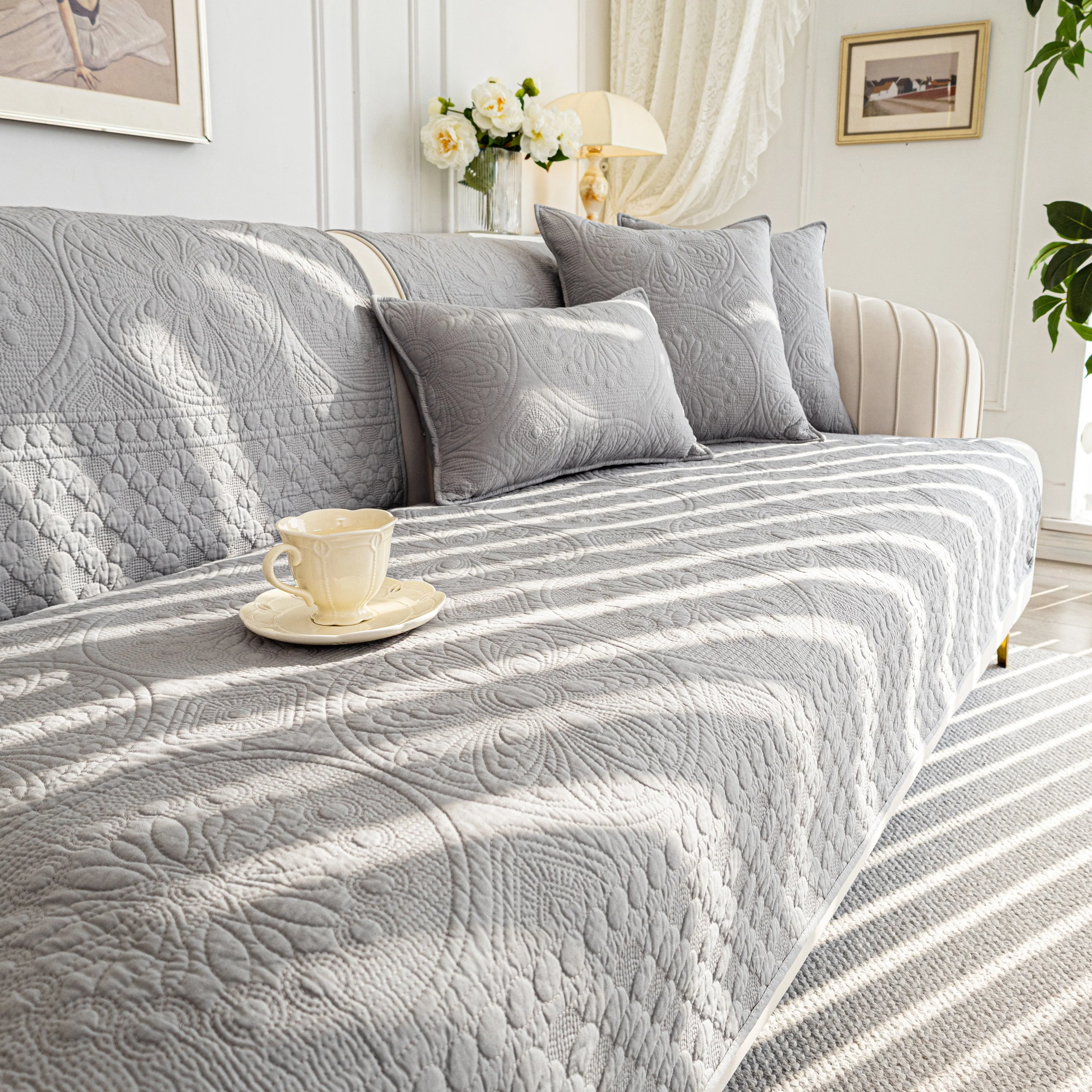 Cotton Quilted Sofa Cover, Non-Slip Couch Protector Fits Backrest, Seat & Armrest - Image 90
