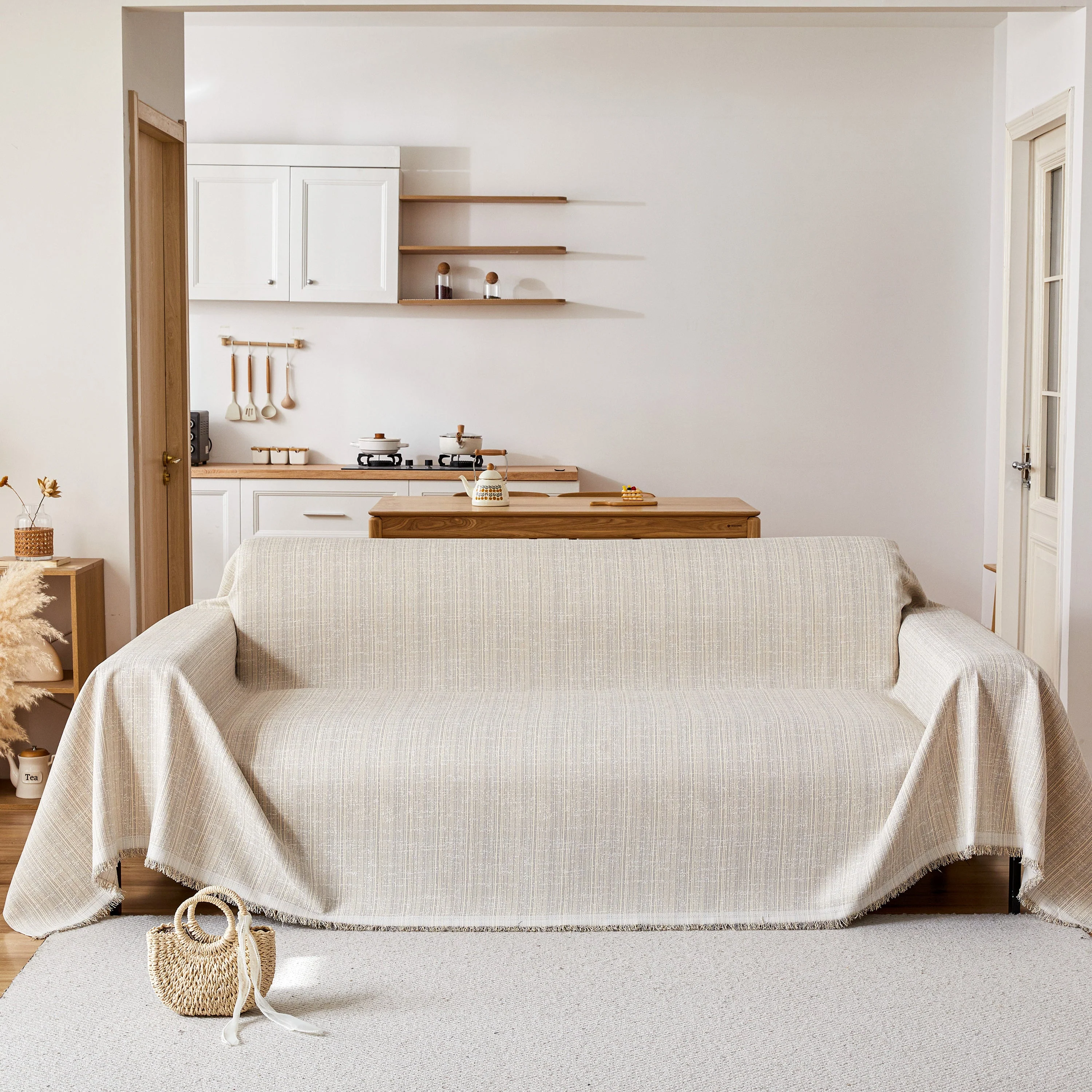Couch Cover Blanket Couch Covers for Most Shape Sofas Washable Durable Sofa Throw Cover with Tassels - Image 2