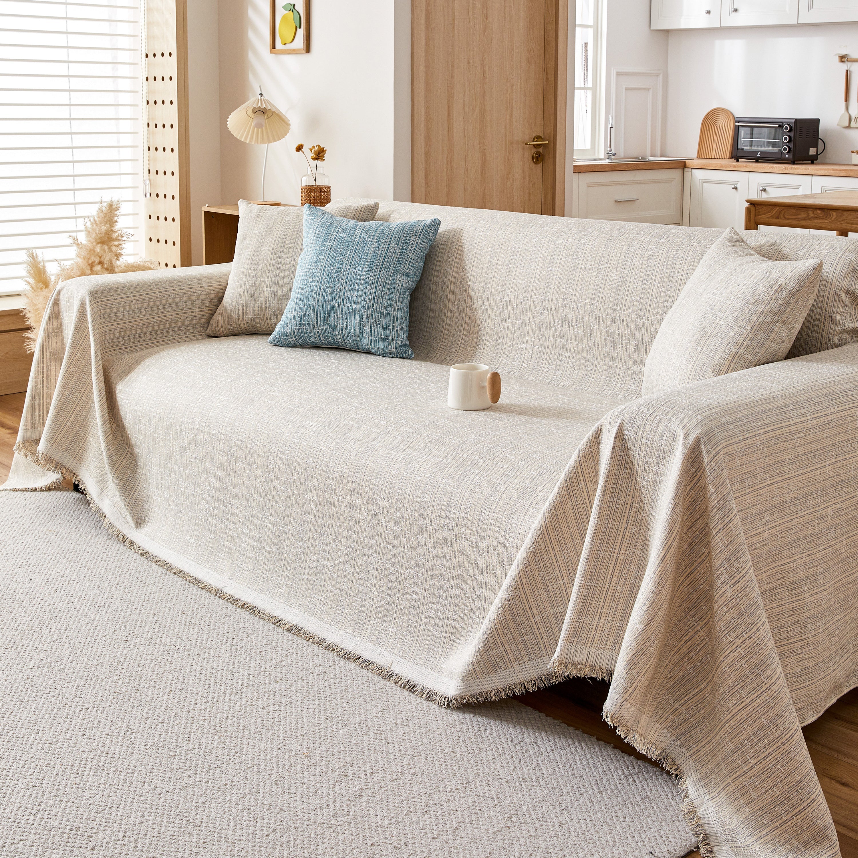 Couch Cover Blanket Couch Covers for Most Shape Sofas Washable Durable Sofa Throw Cover with Tassels - Image 3
