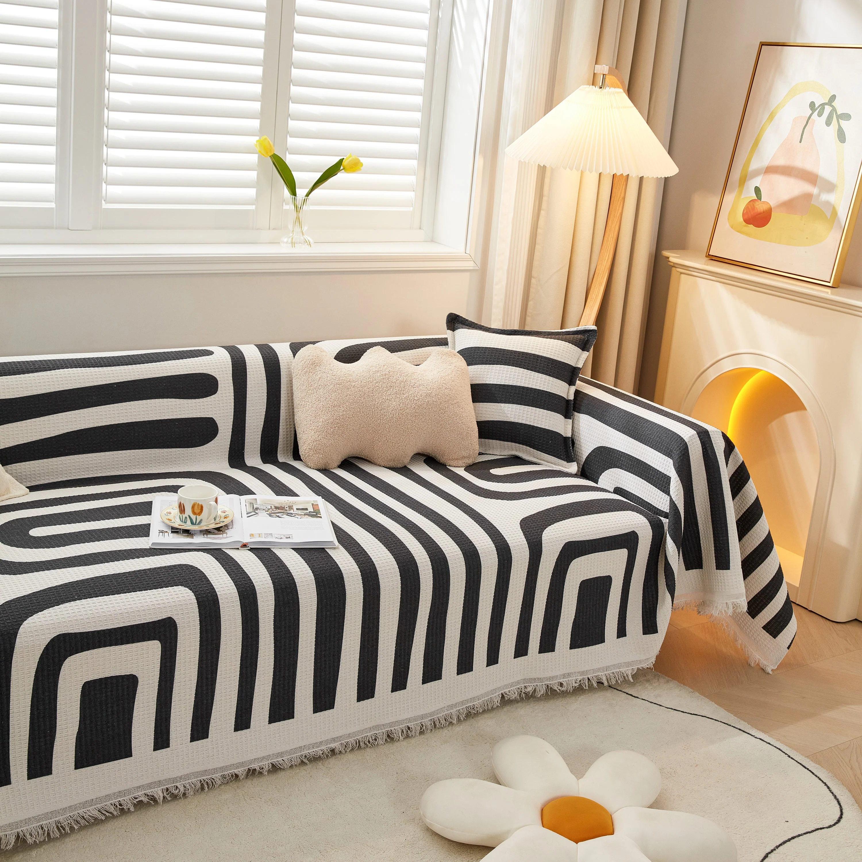 Couch Cover for Most Shape Sofas, Waffle Lattice Sofa Cover Throw, Washable Furniture Covers for Pets - Image 4