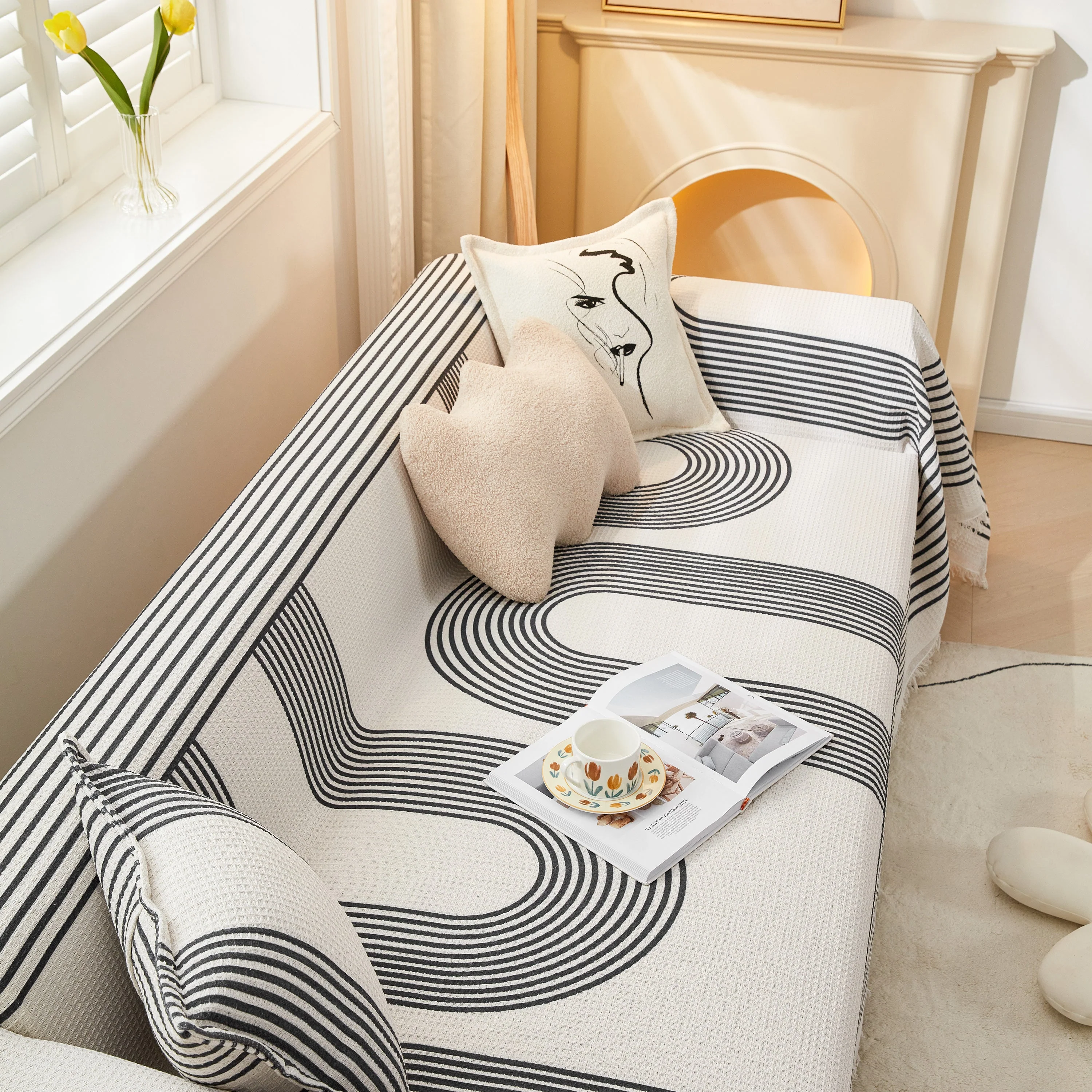 Couch Cover for Most Shape Sofas, Waffle Lattice Sofa Cover Throw, Washable Furniture Covers for Pets - Image 44