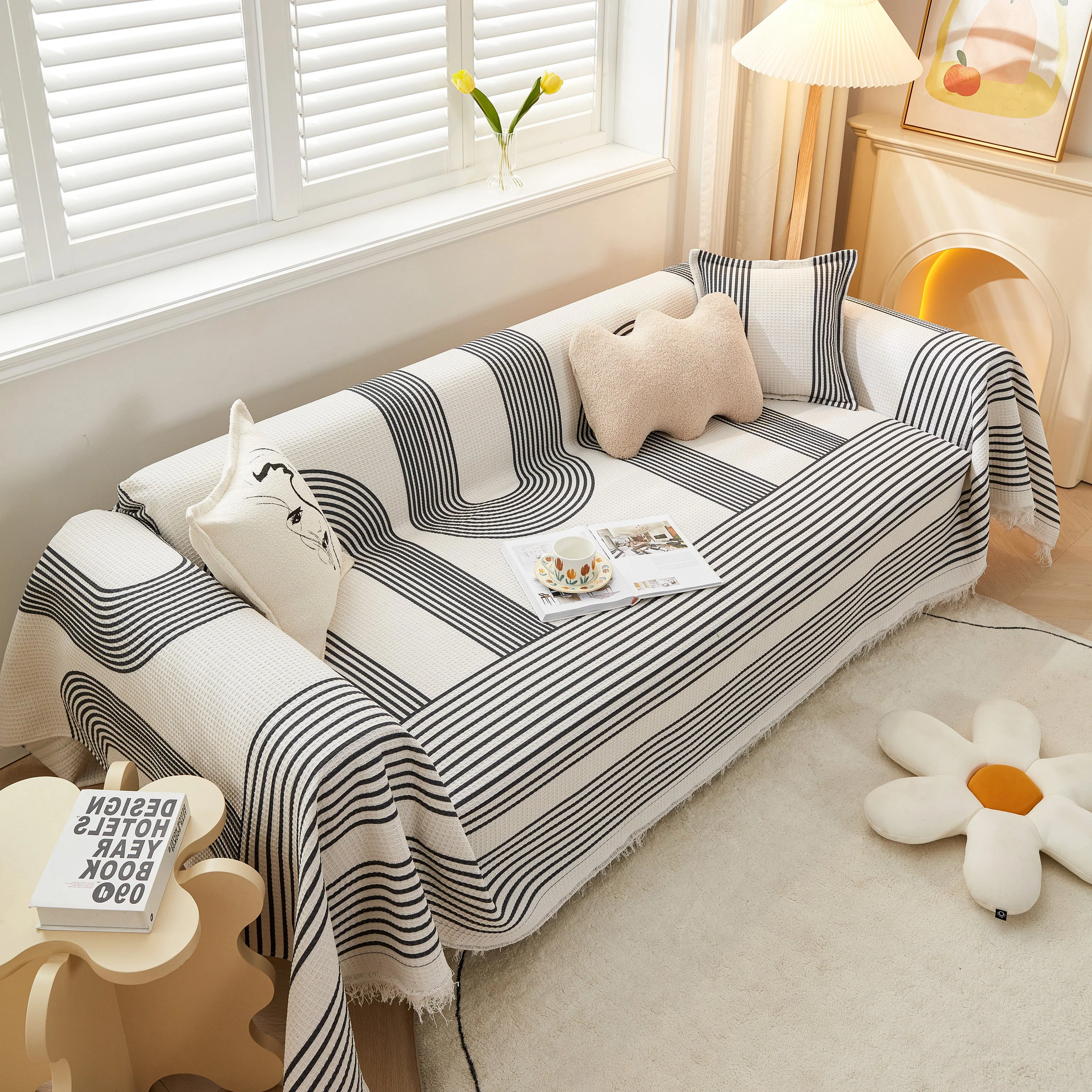 Couch Cover for Most Shape Sofas, Waffle Lattice Sofa Cover Throw, Washable Furniture Covers for Pets - Image 59