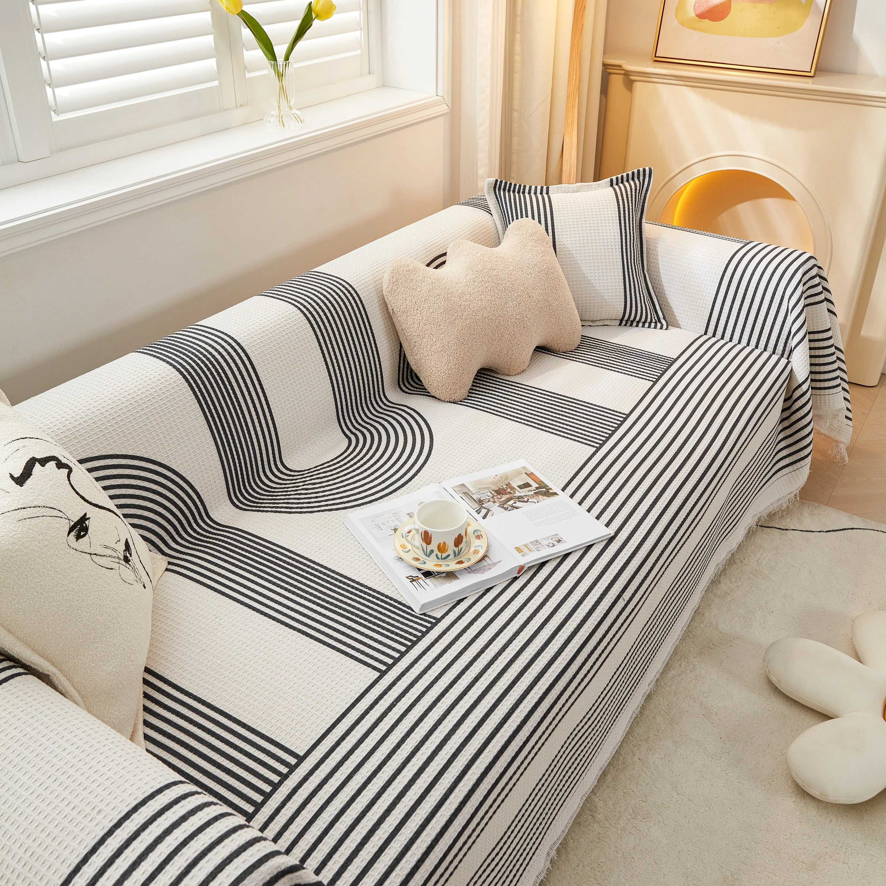 Couch Cover for Most Shape Sofas, Waffle Lattice Sofa Cover Throw, Washable Furniture Covers for Pets - Image 60