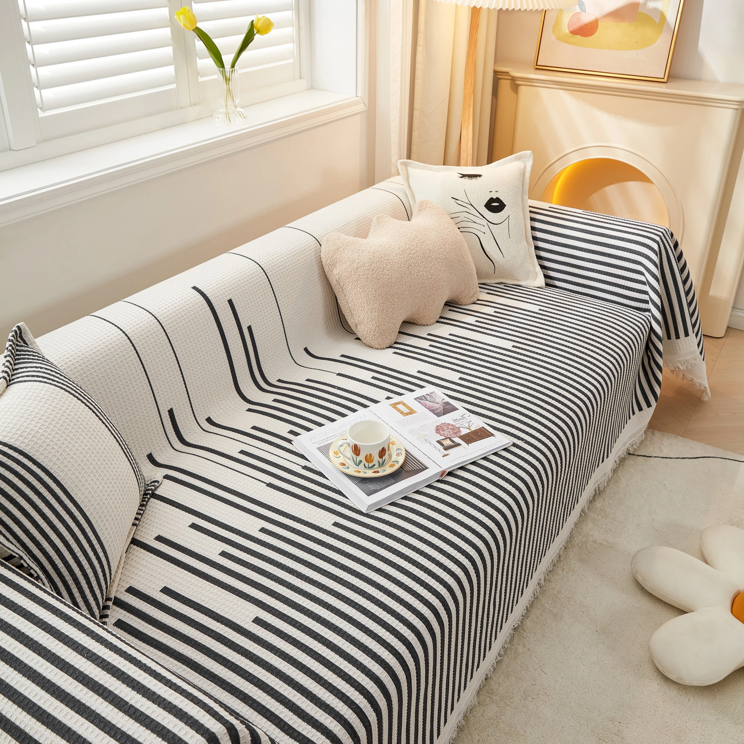 Couch Cover for Most Shape Sofas, Waffle Lattice Sofa Cover Throw, Washable Furniture Covers for Pets - Image 78