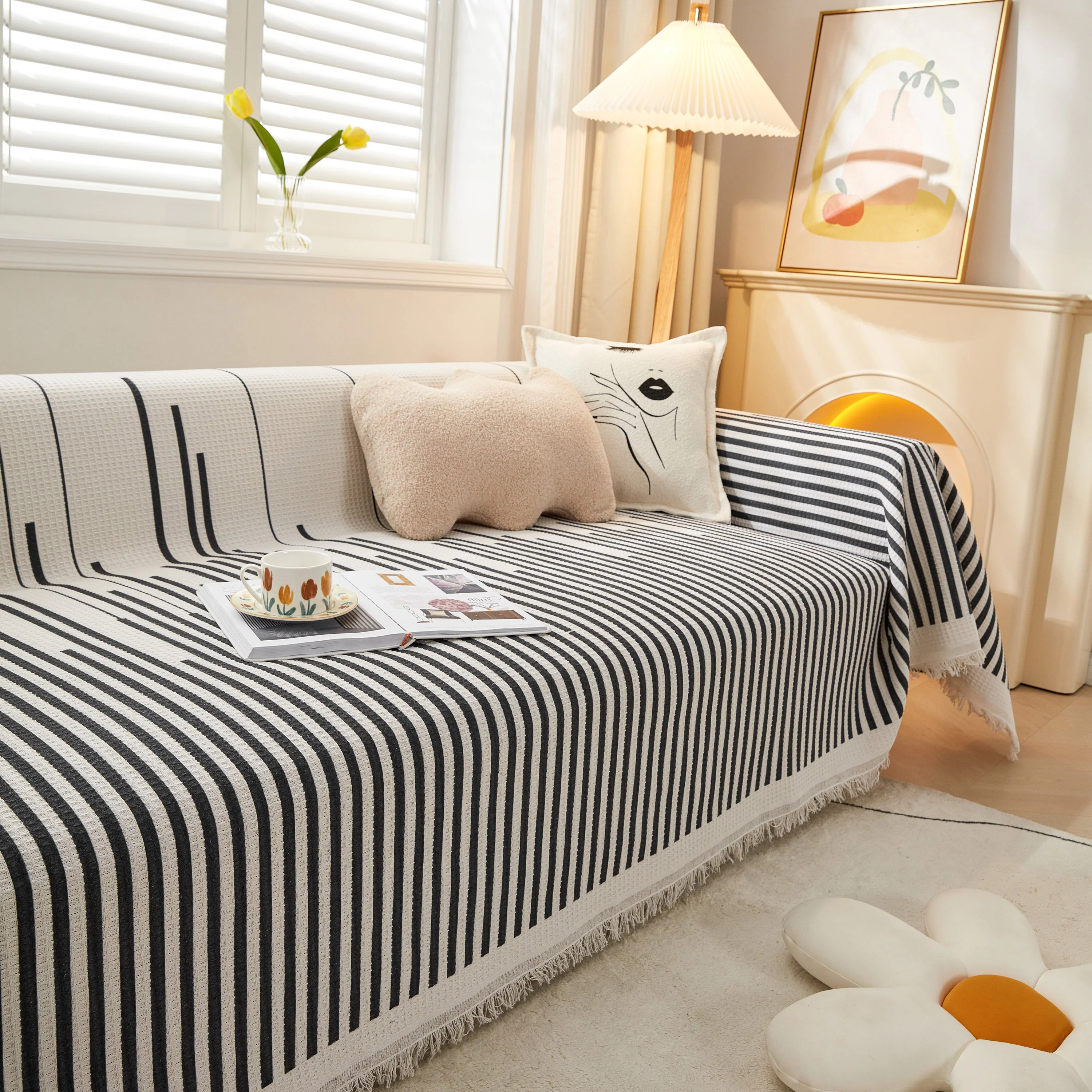Couch Cover for Most Shape Sofas, Waffle Lattice Sofa Cover Throw, Washable Furniture Covers for Pets - Image 81