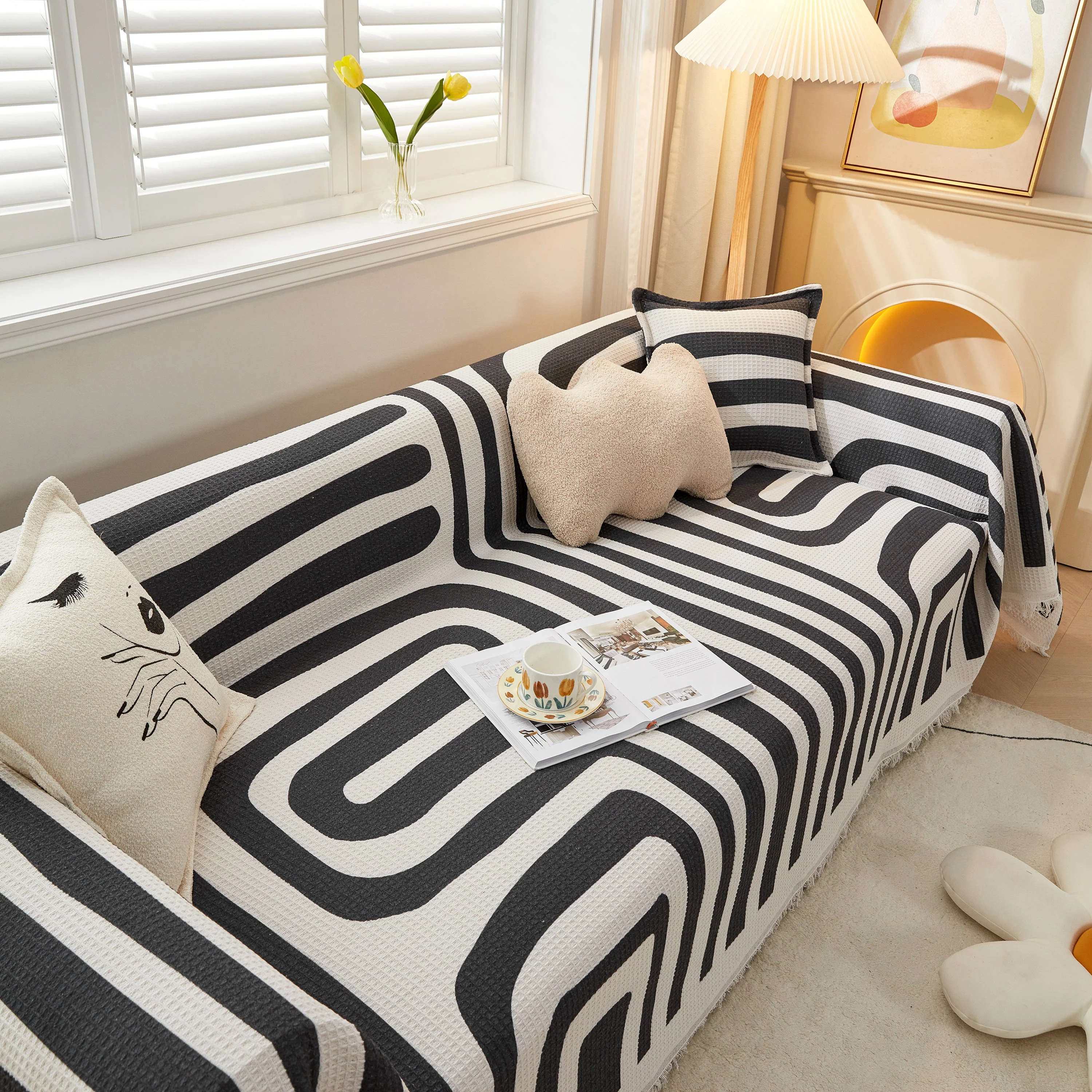 Couch Cover for Most Shape Sofas, Waffle Lattice Sofa Cover Throw, Washable Furniture Covers for Pets - Image 9