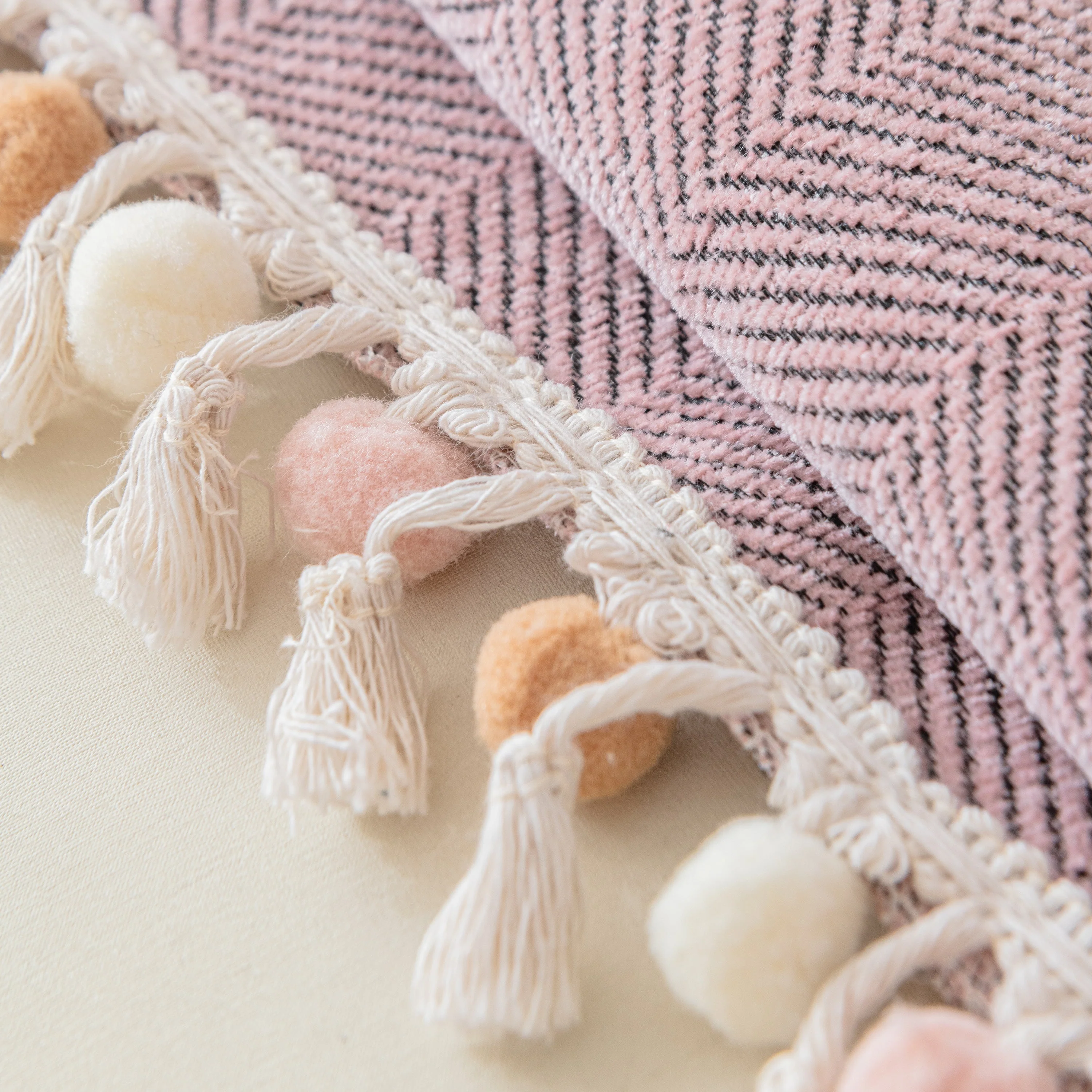 Couch Cover Sectional L Shape Chenille Herringbone Couch Throw Cover with Tassel Pom-Poms for Pets - Image 109
