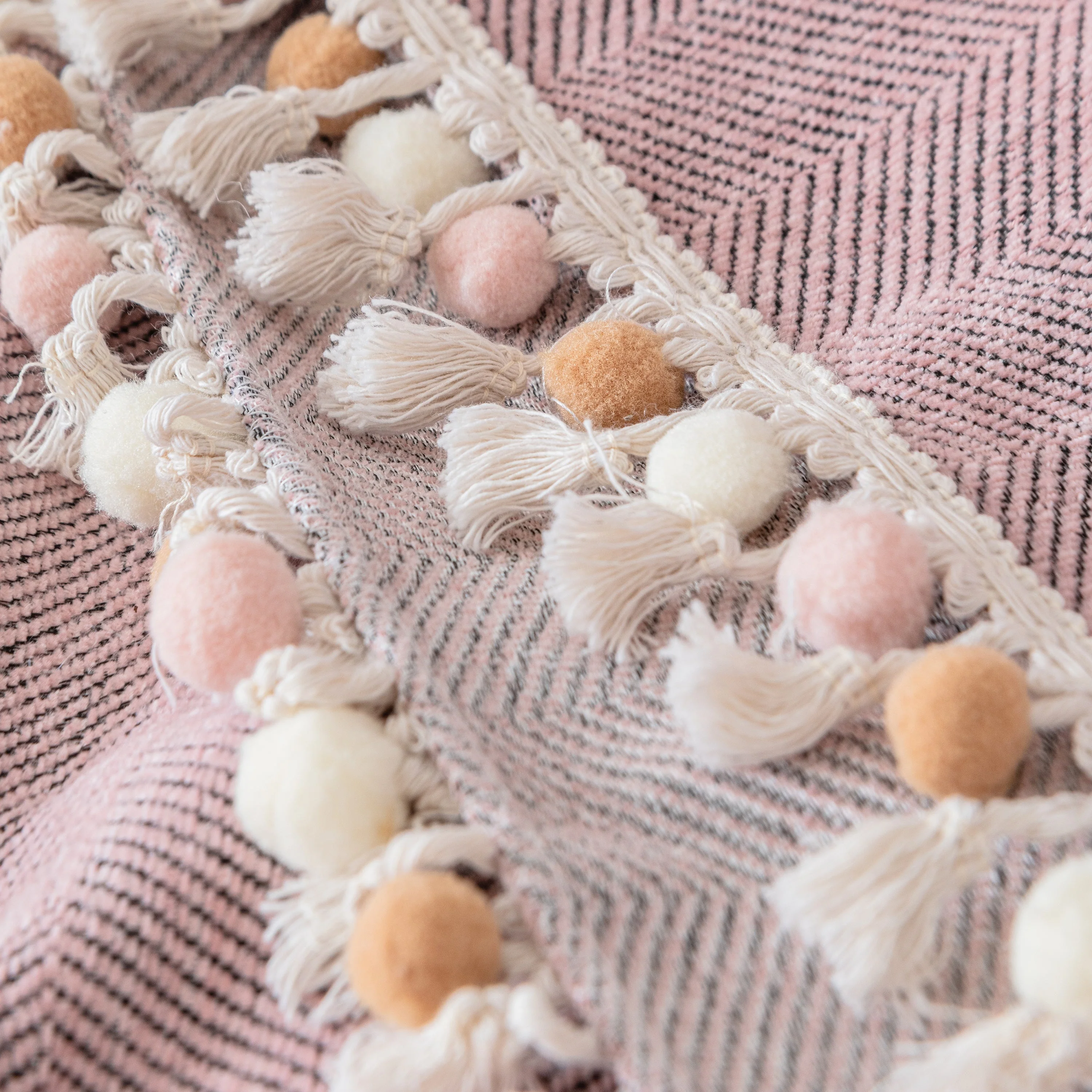 Couch Cover Sectional L Shape Chenille Herringbone Couch Throw Cover with Tassel Pom-Poms for Pets - Image 111