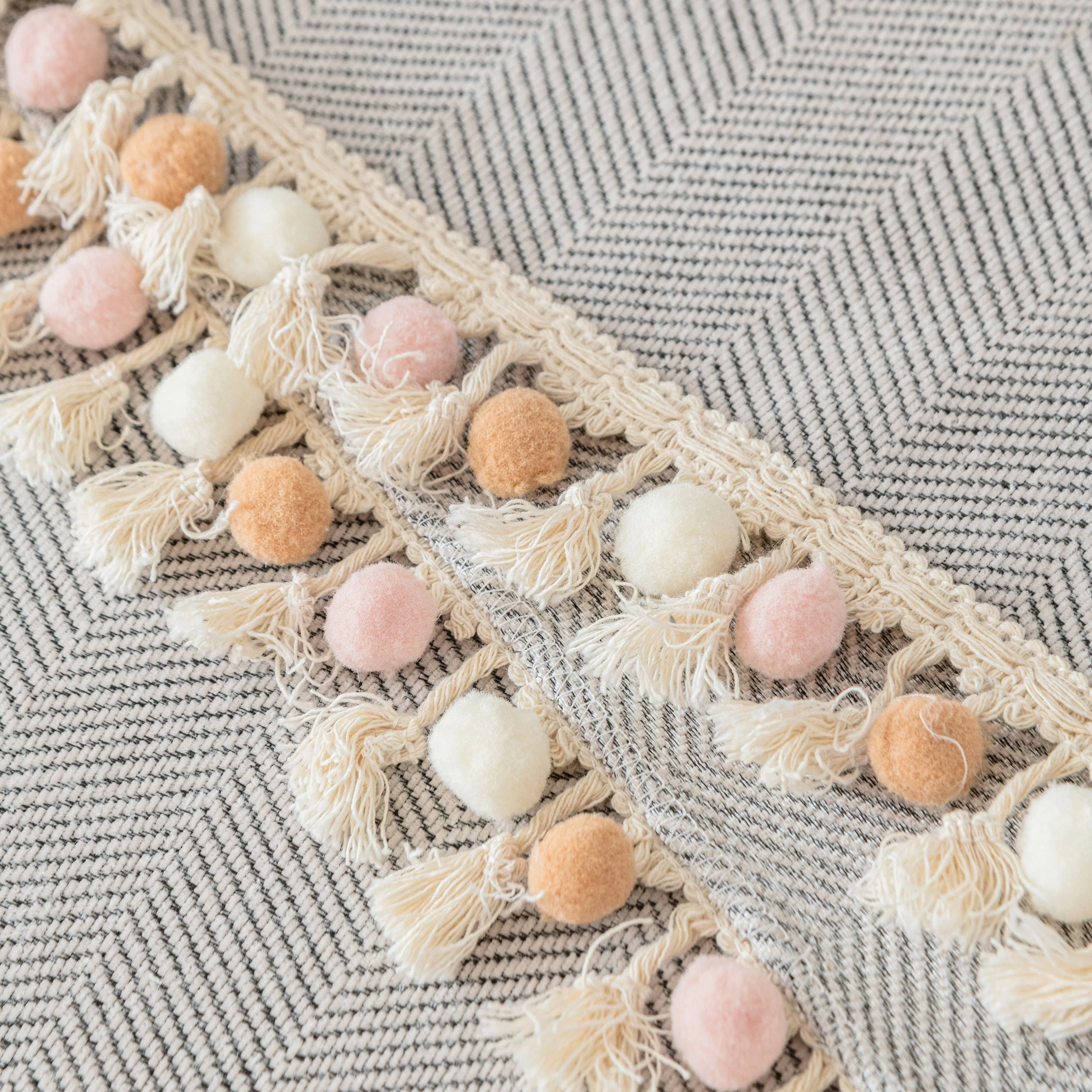 Couch Cover Sectional L Shape Chenille Herringbone Couch Throw Cover with Tassel Pom-Poms for Pets - Image 87