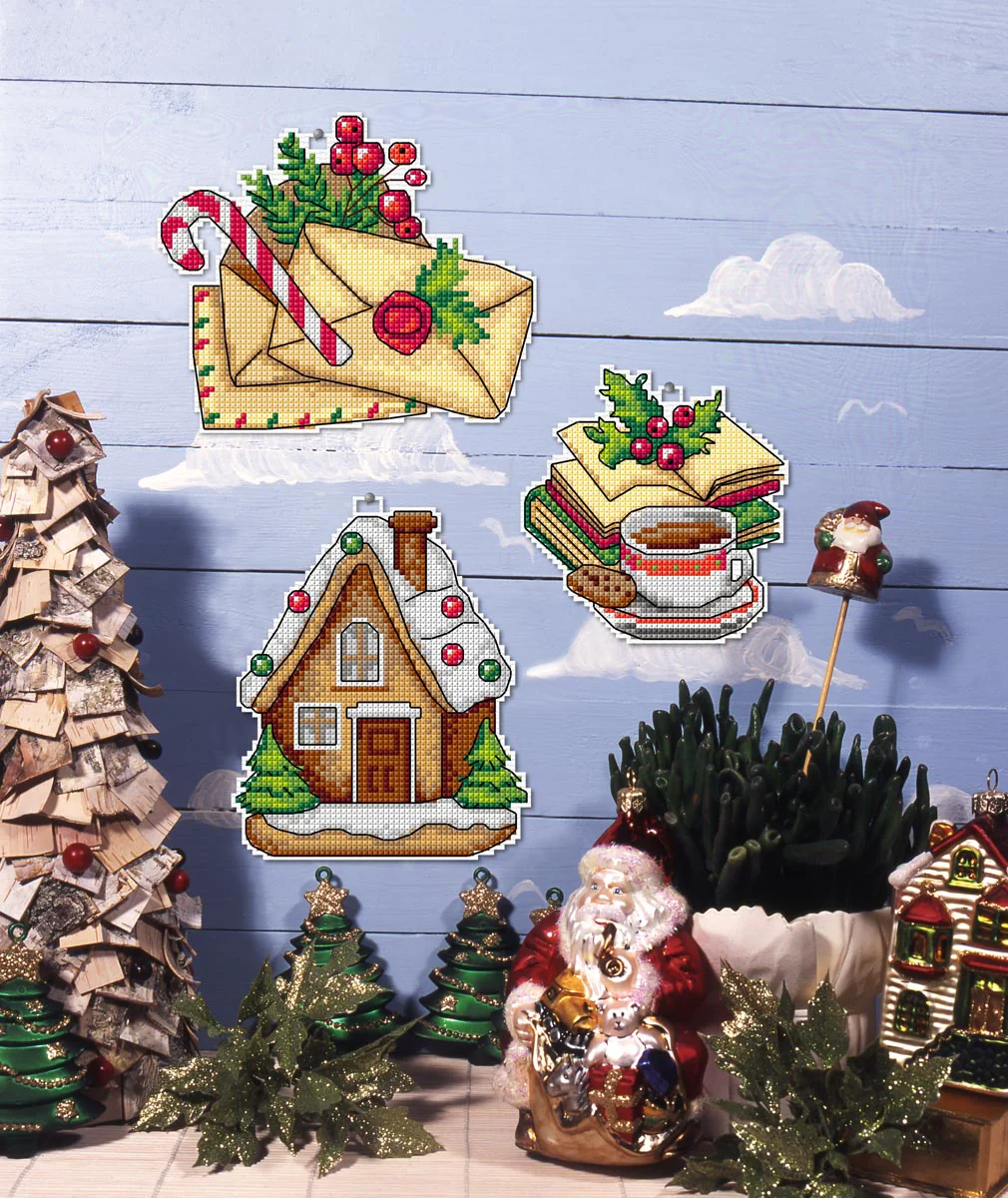 Counted cross stitch kit with plastic canvas Bookmarks "Christmas time" set of 3 designs 8706 - Image 2
