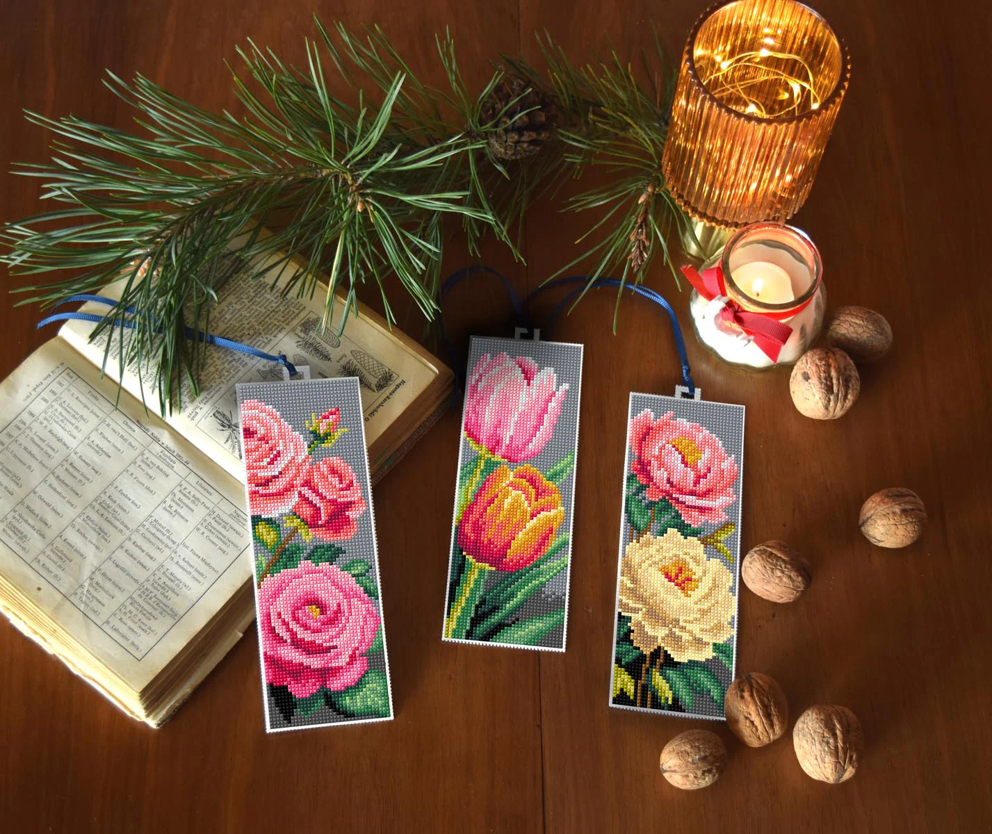 Counted cross stitch kit with plastic canvas Bookmarks "Flowers" set of 3 designs 8714 - Image 2