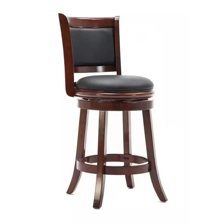 Counter Height Barstool in Cherry Wood Finish with Black Padded Swivel Seat - Image 2