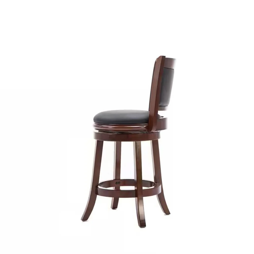 Counter Height Barstool in Cherry Wood Finish with Black Padded Swivel Seat - Image 3