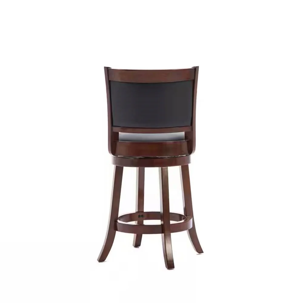 Counter Height Barstool in Cherry Wood Finish with Black Padded Swivel Seat - Image 4