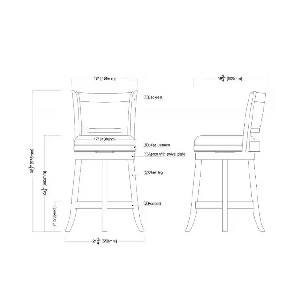 Counter Height Barstool in Cherry Wood Finish with Black Padded Swivel Seat - Image 5