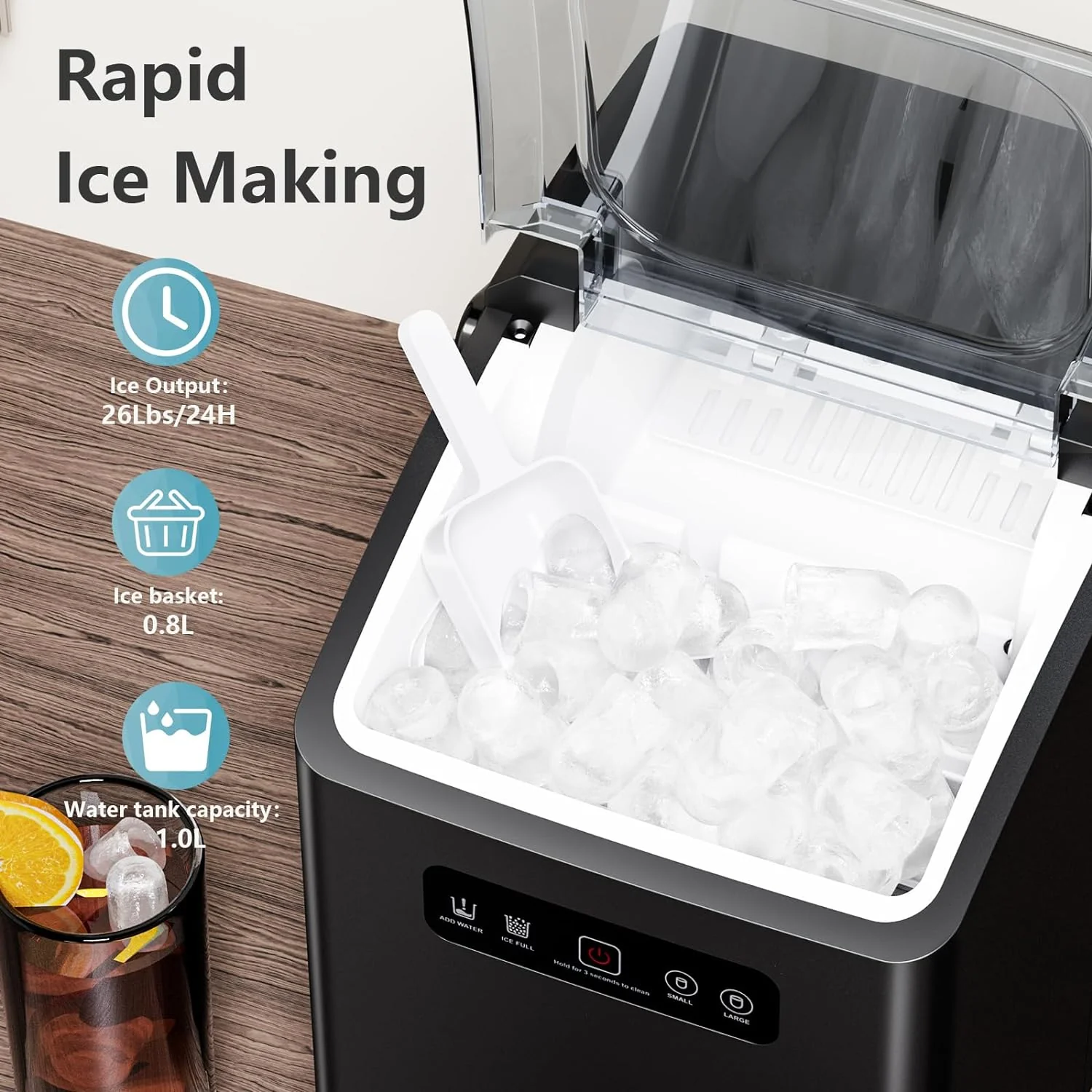 Countertop Ice Maker,Portable Ice Machine with Handle,for Home/Kitchen/Camping/RV Z3424-BLACK - Image 2