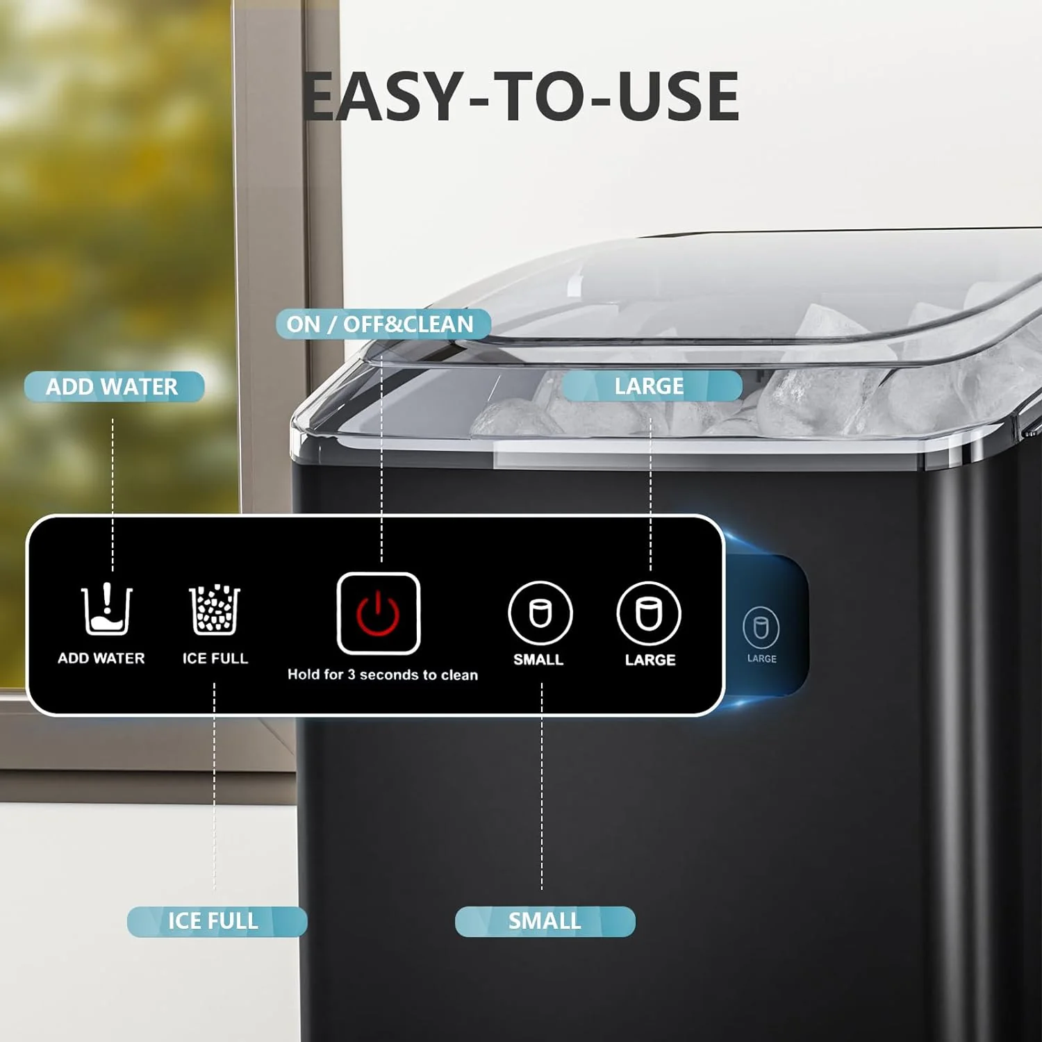 Countertop Ice Maker,Portable Ice Machine with Handle,for Home/Kitchen/Camping/RV Z3424-BLACK - Image 4