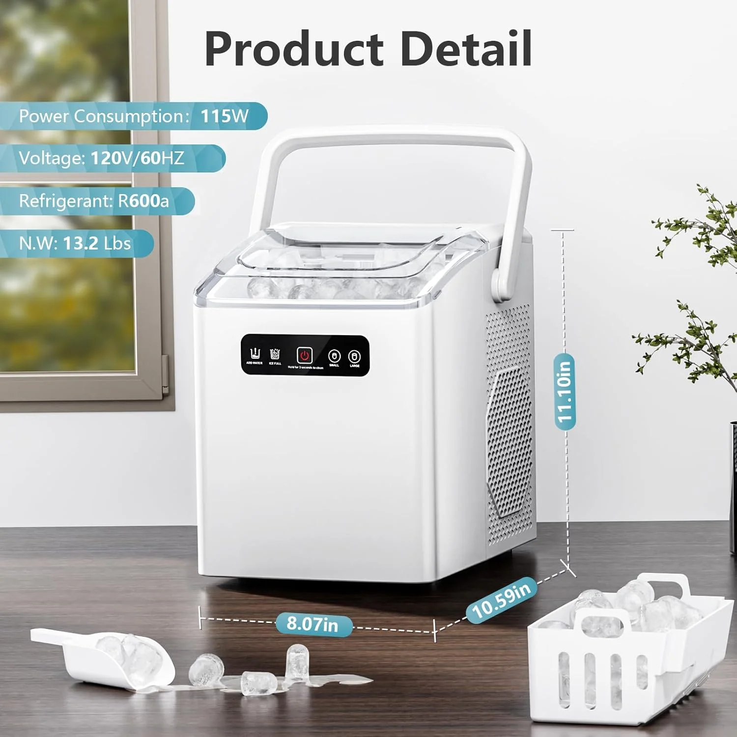 Countertop Ice Maker,Portable Ice Machine with Handle,for Home/Kitchen/Camping/RV Z3424-BLACK - Image 9