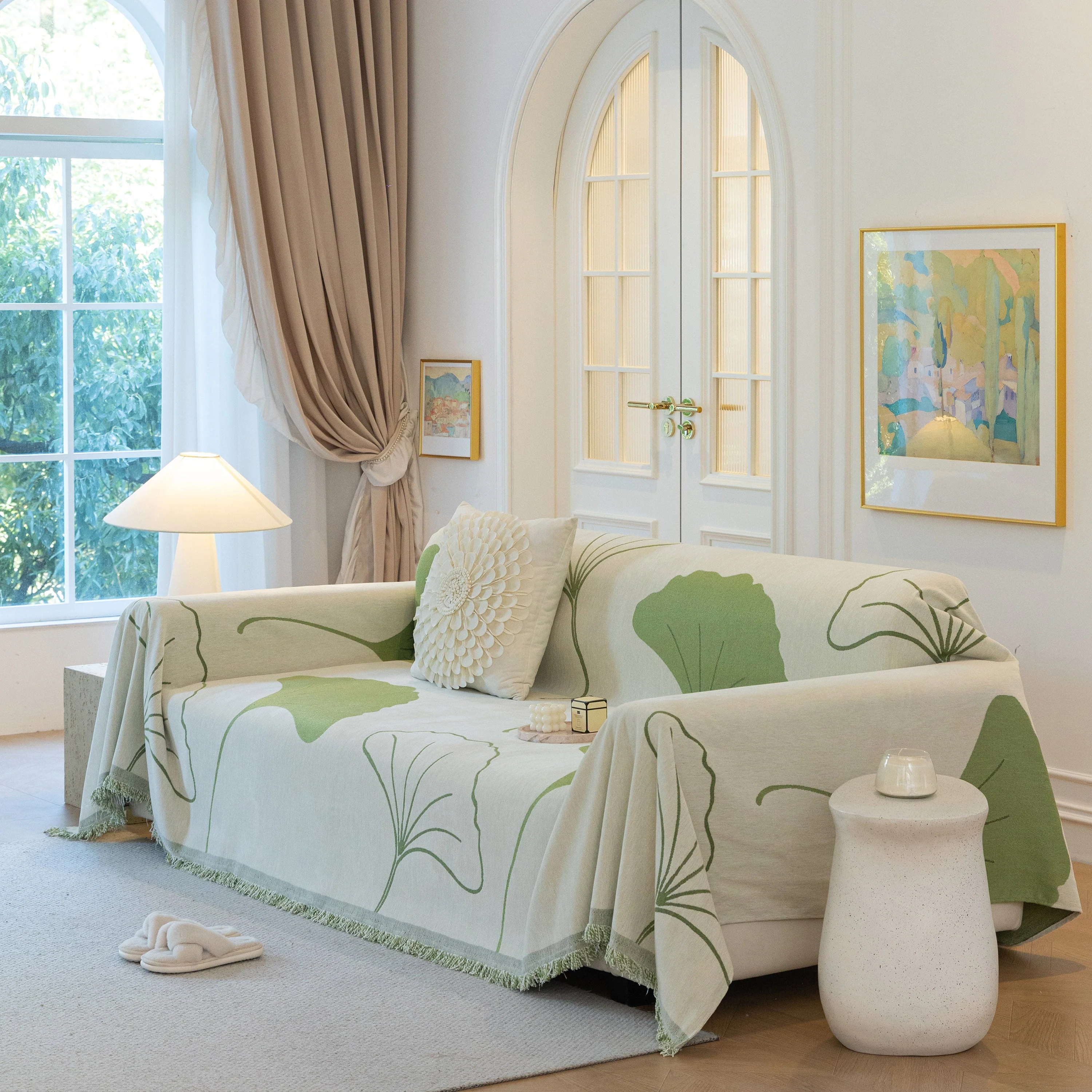 Cozy Couch Throw Blanket with Tassels, Jacquard Leaf Pattern Furniture Protector - Image 20
