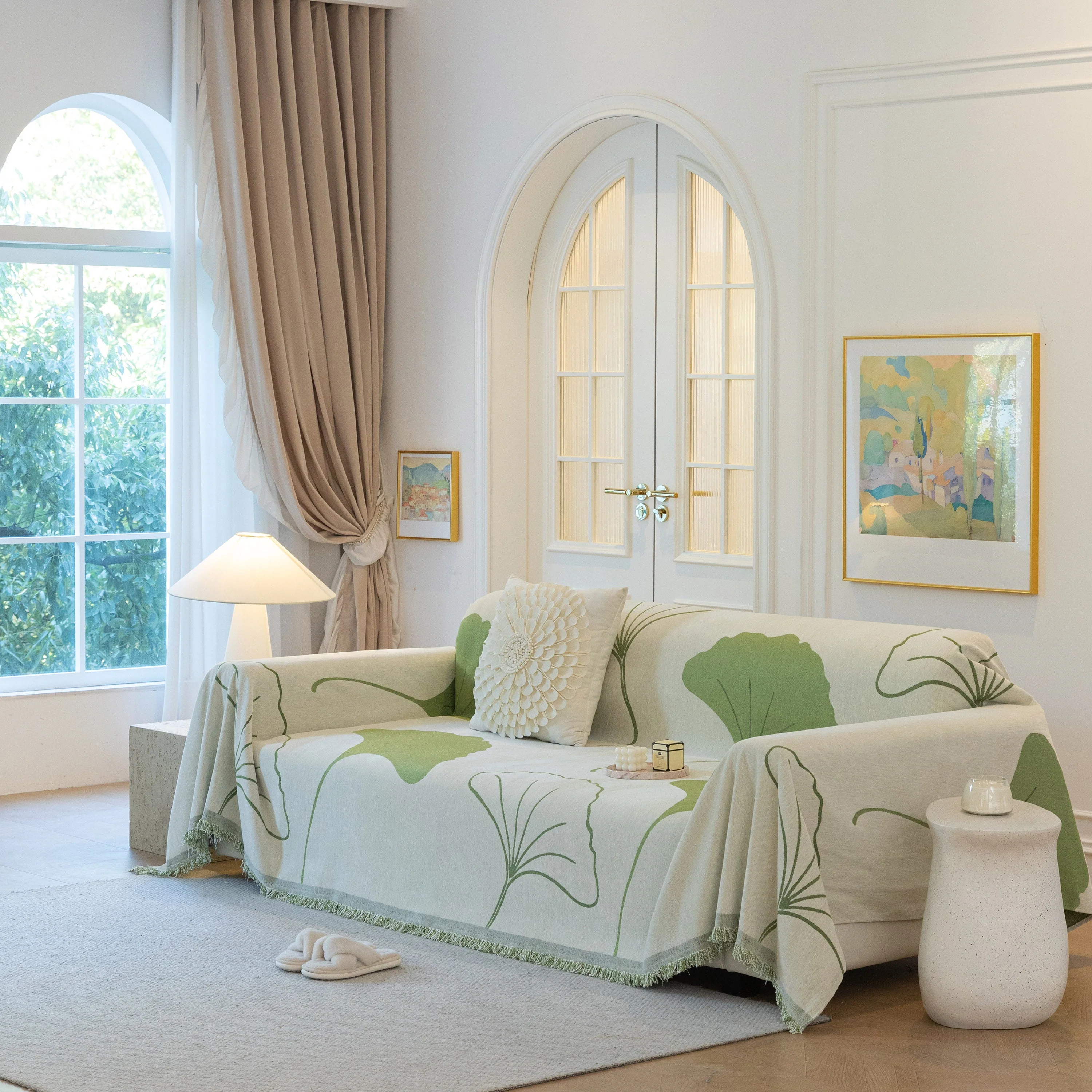 Cozy Couch Throw Blanket with Tassels, Jacquard Leaf Pattern Furniture Protector - Image 21