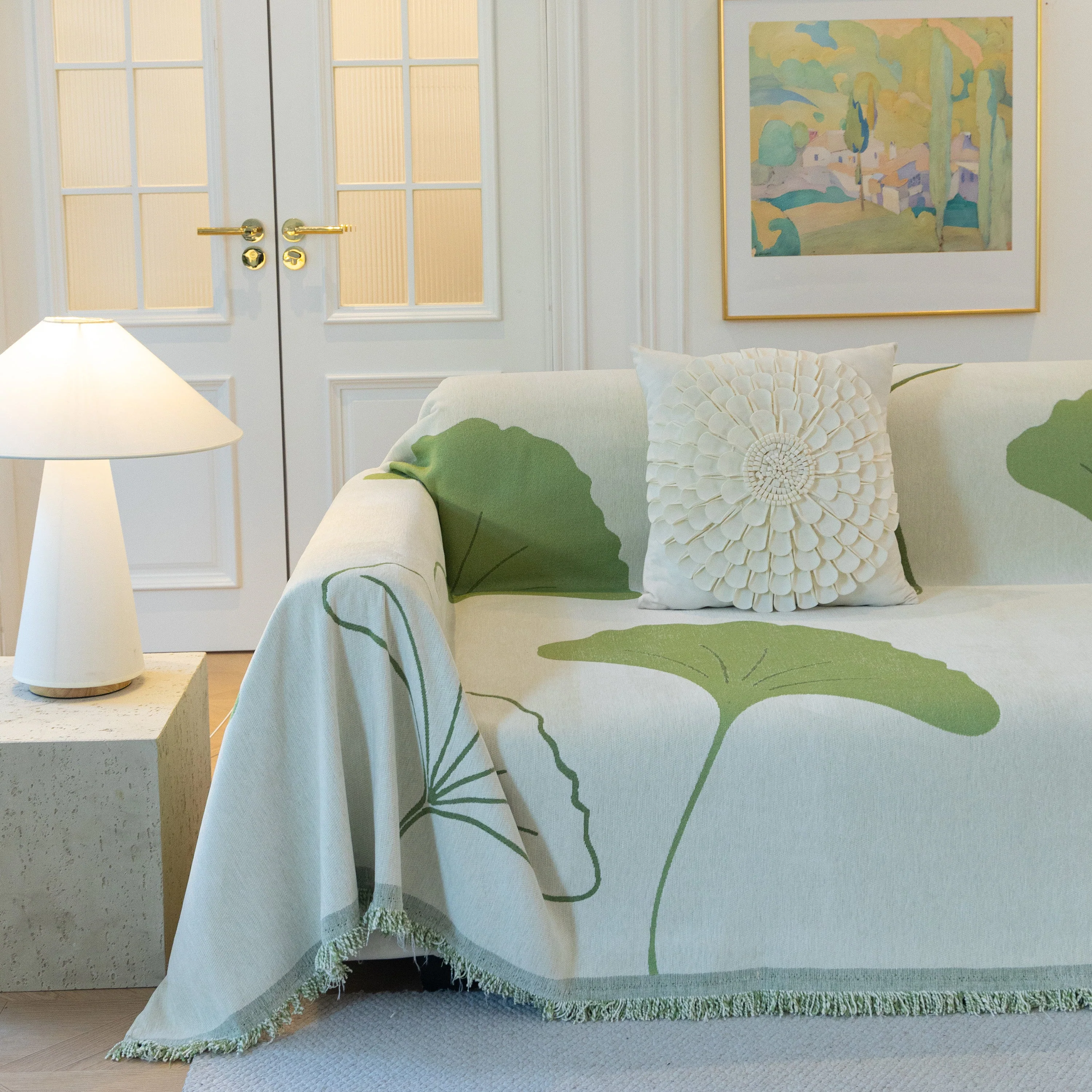 Cozy Couch Throw Blanket with Tassels, Jacquard Leaf Pattern Furniture Protector - Image 22